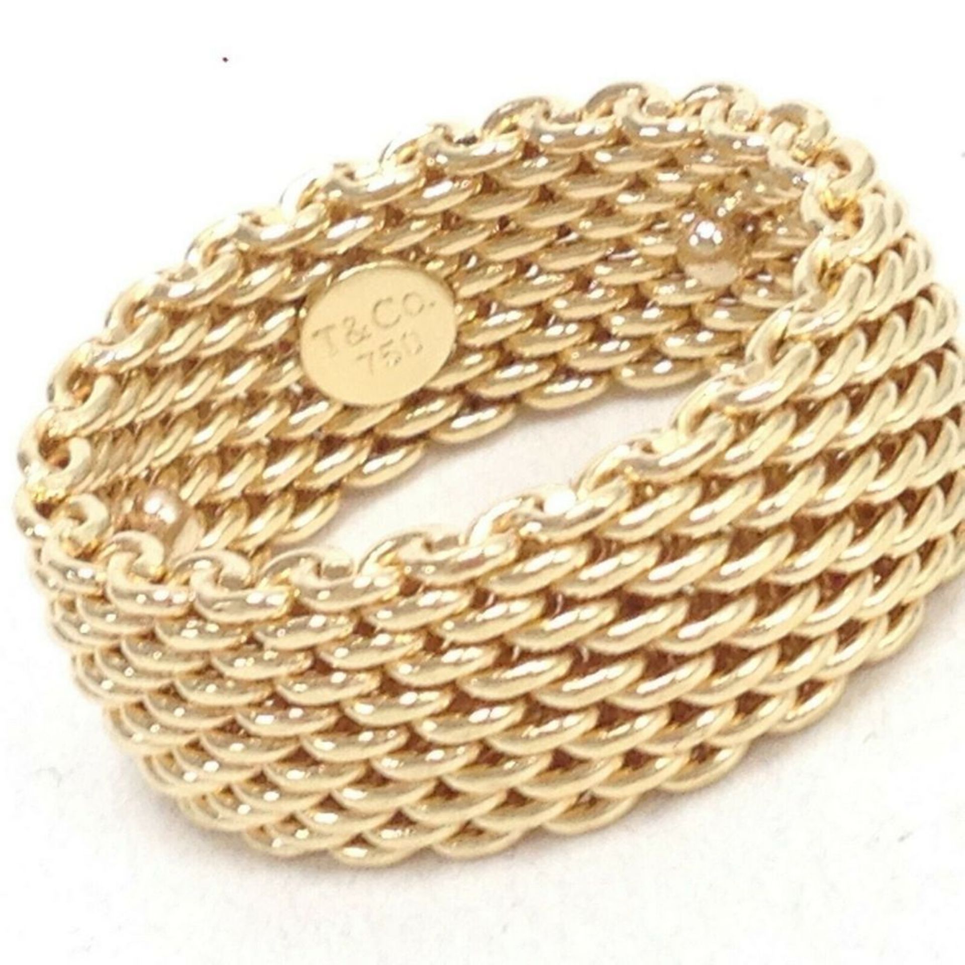 Tiffany & Co Somerset 18K Yellow Gold Mesh Pattern Band Ring, 9.8mm 14.6 Grams, Size 7.5
