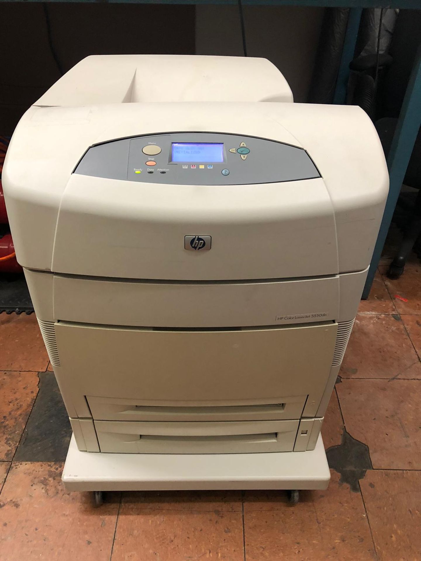 HP Color LaserJet 5550dn Printer on Wheeled cart