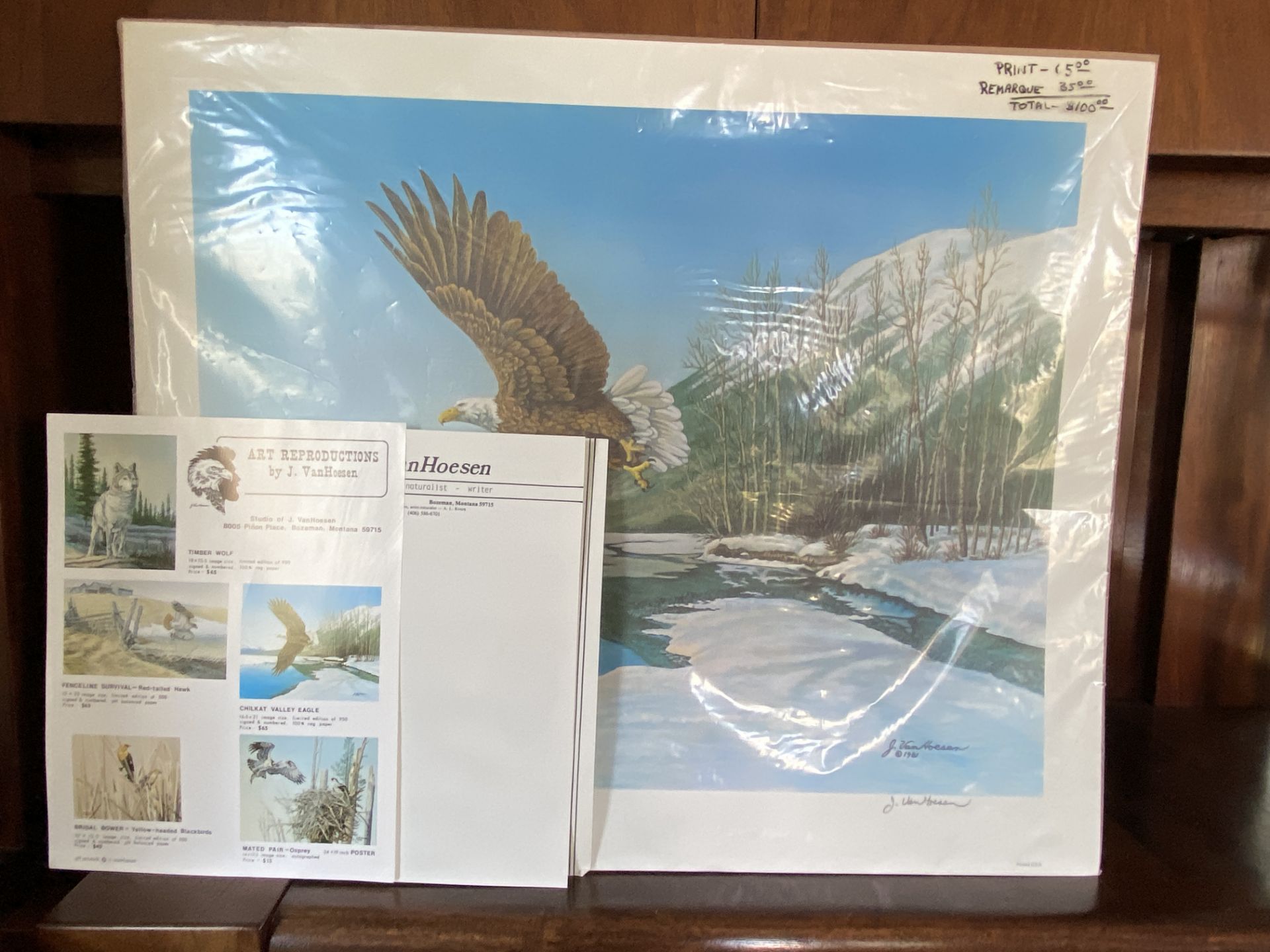 J Van Hoesen Eagle Limited Print, Number 471/950, 1981, Art with Paperwork