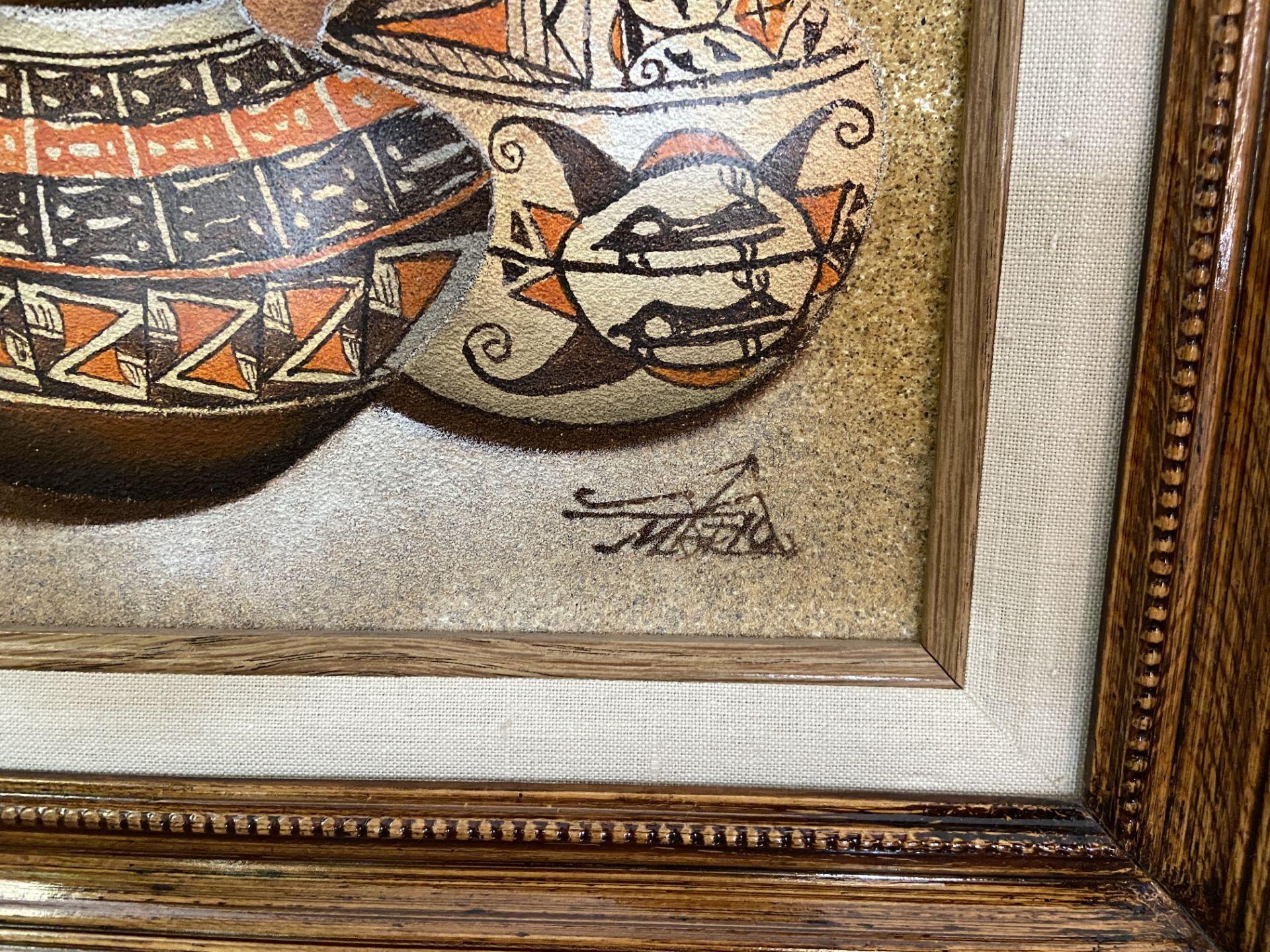 Mario Native American Art Painting Framed 15.5x13.5" Red/Orange - Image 3 of 4