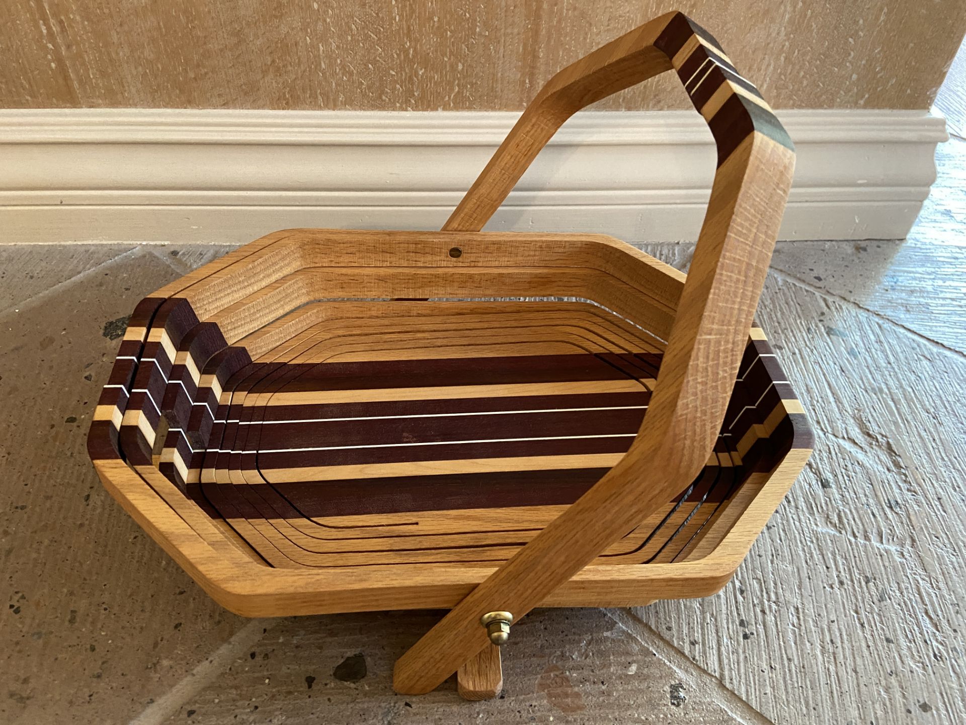 Hand Crafted Robert Wittman Arts & Crafts Wood Folding Basket Dish - Image 2 of 5