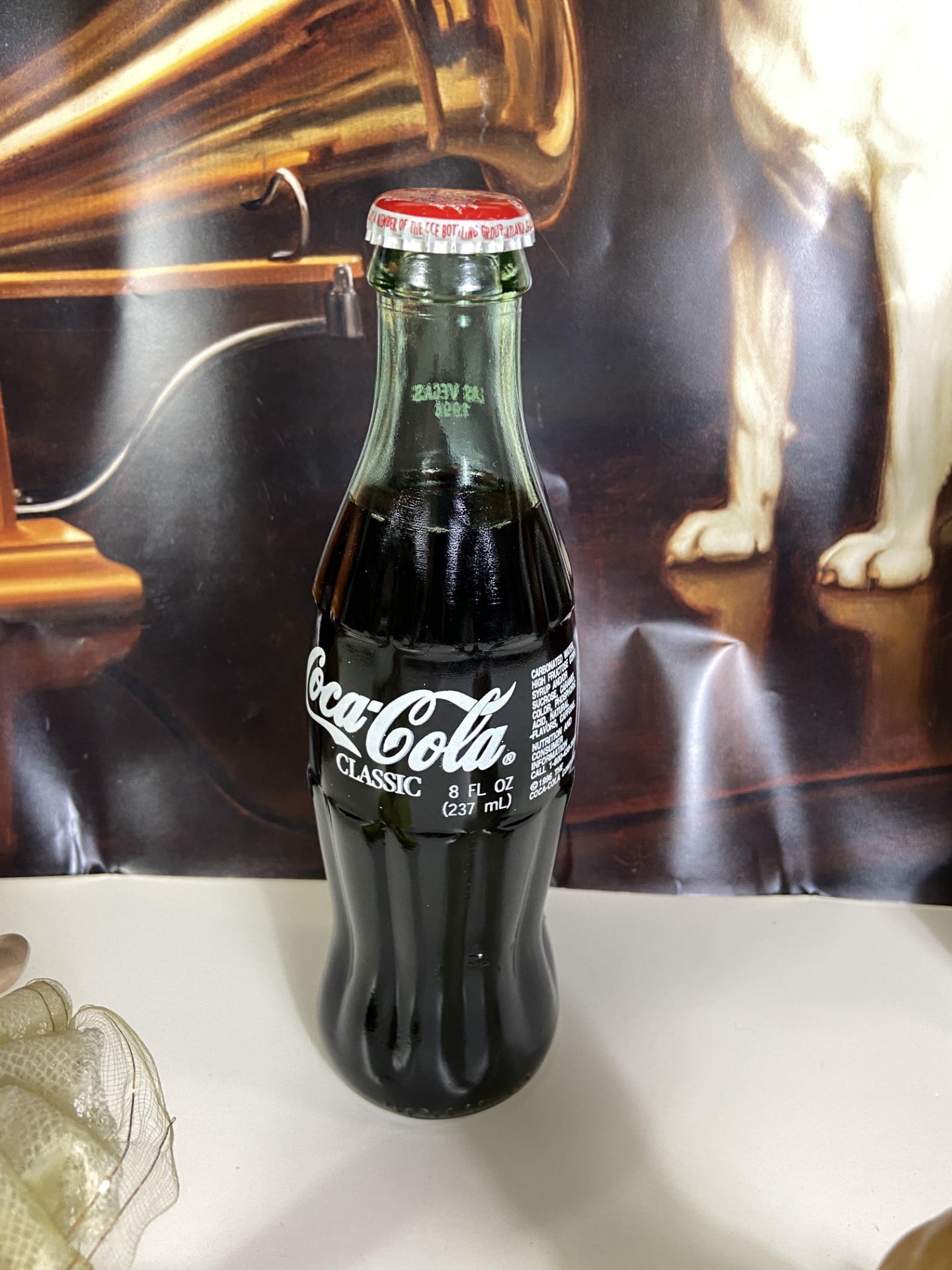 4 Collectable Figures, Vintage Glass Unopened Coke Bottle, Dog with Record Player Poster - Image 3 of 5