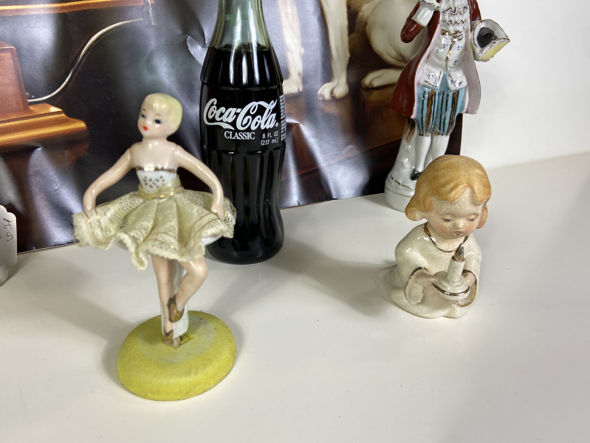 4 Collectable Figures, Vintage Glass Unopened Coke Bottle, Dog with Record Player Poster - Image 5 of 5