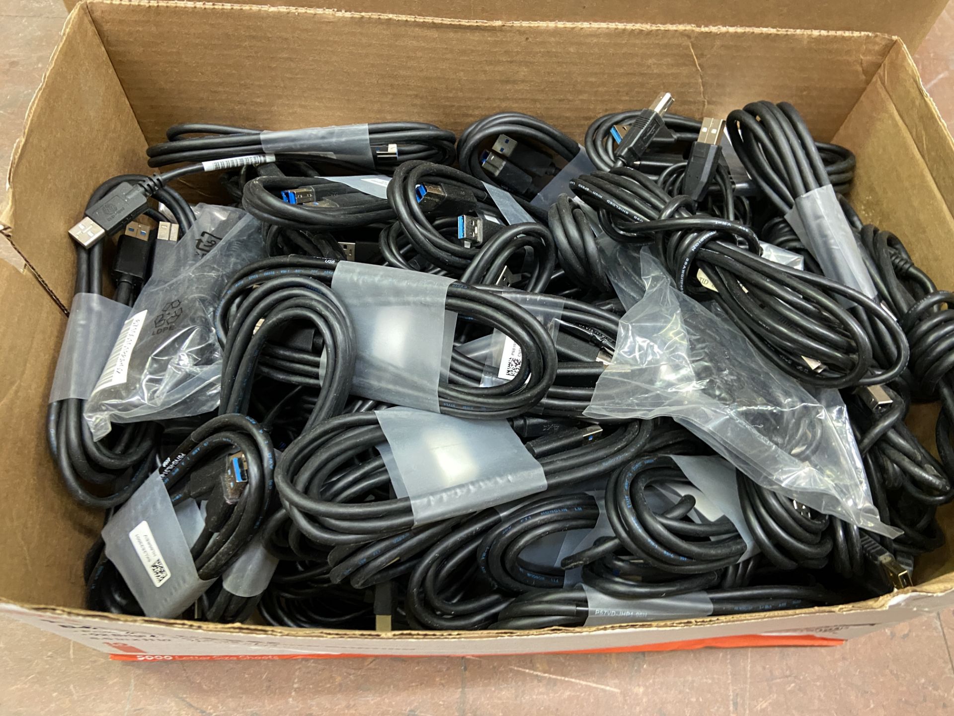 Large Box of Power Supply Cables and Large Box of E239426 USB to USB SuperSpeed SS Cables - Image 2 of 7