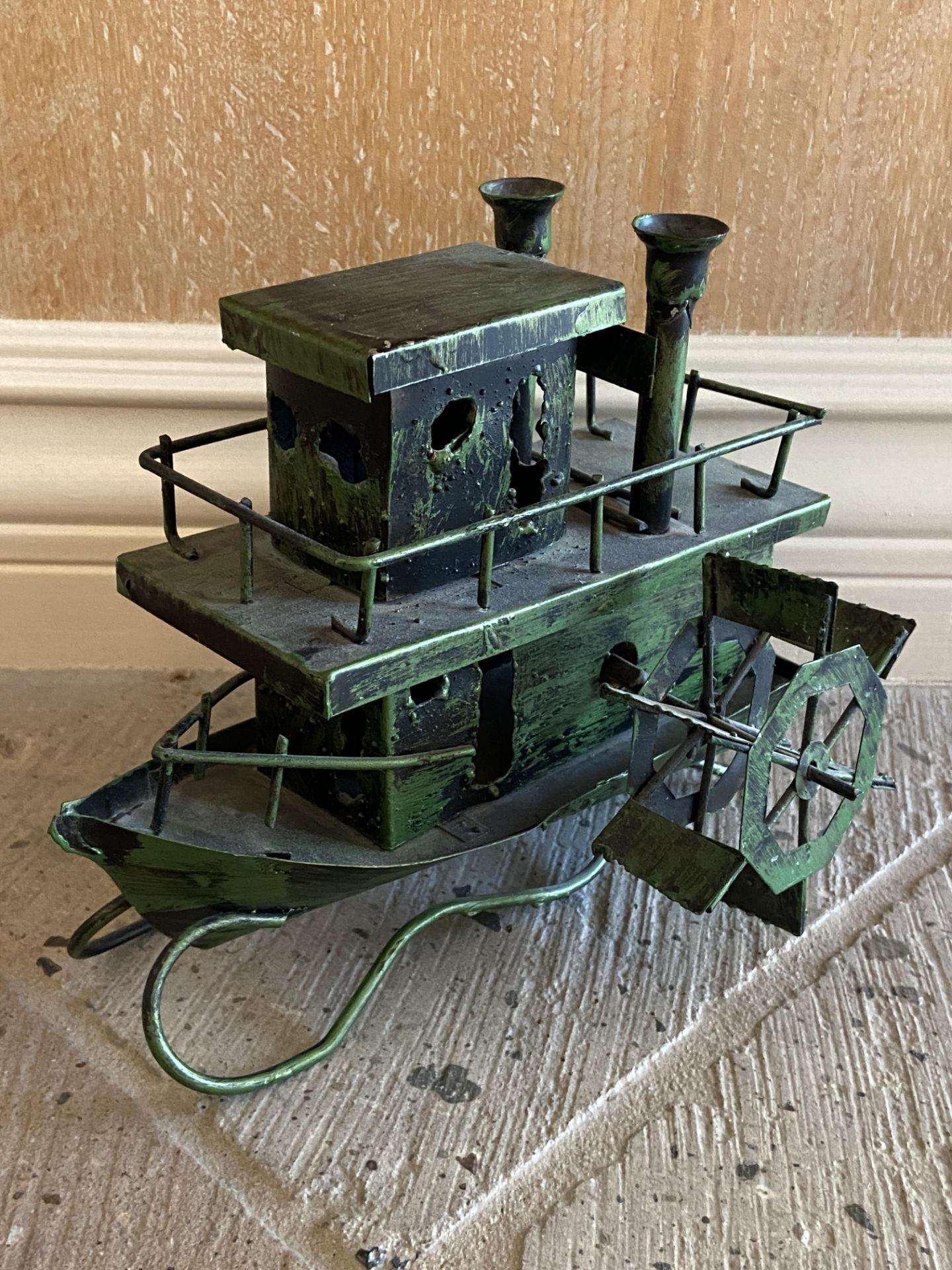 Green Metal Steamboat Music Box