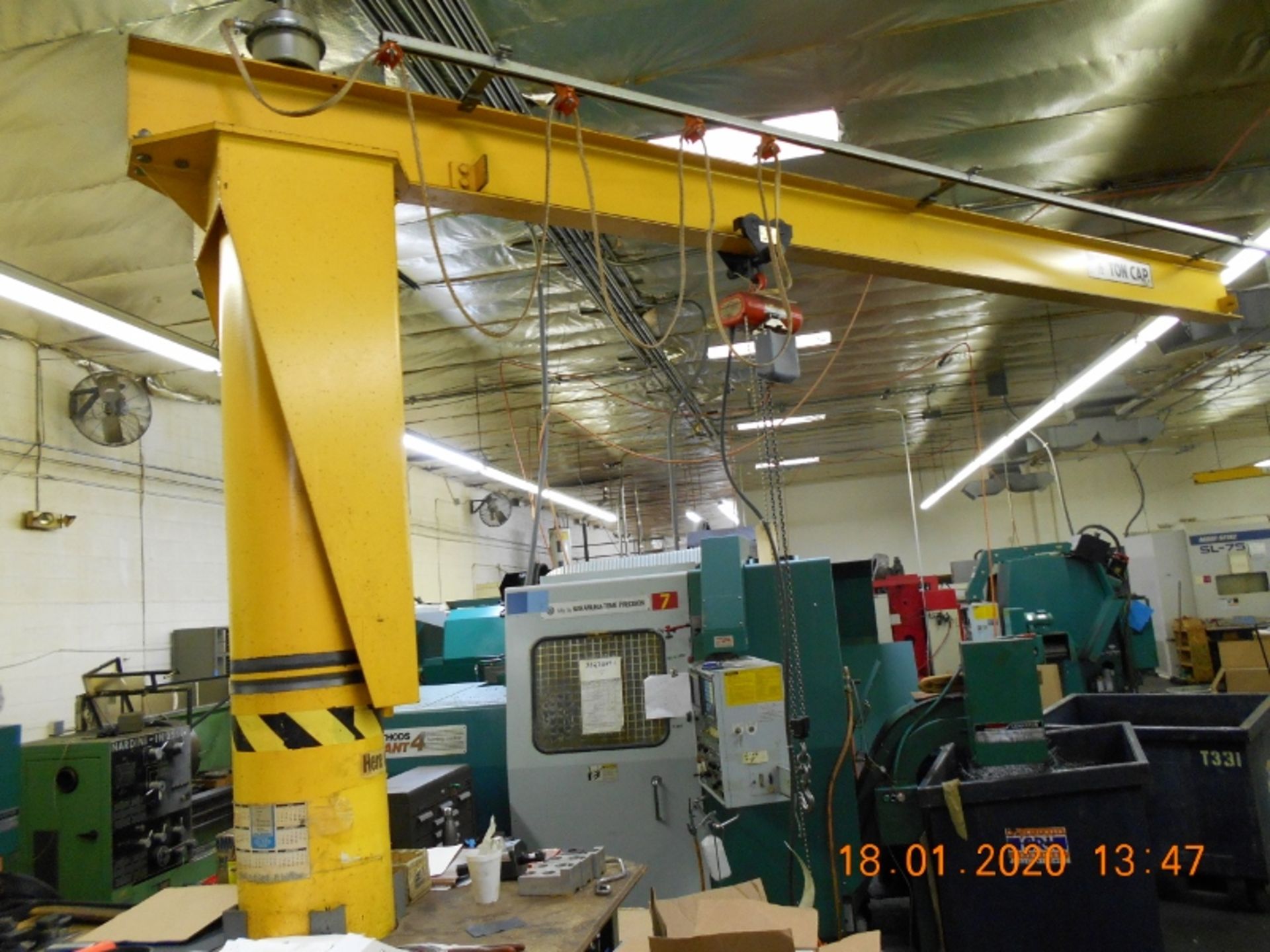 Southwest JIB Crane 1/2 Ton with Trolley Rails & Electric Chain Hoist 110 Volt & Shop Table. No - Image 4 of 7