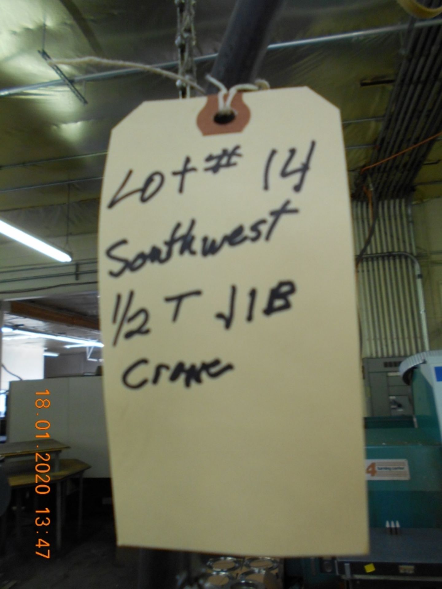 Southwest JIB Crane 1/2 Ton with Trolley Rails & Electric Chain Hoist 110 Volt & Shop Table. No - Image 2 of 7