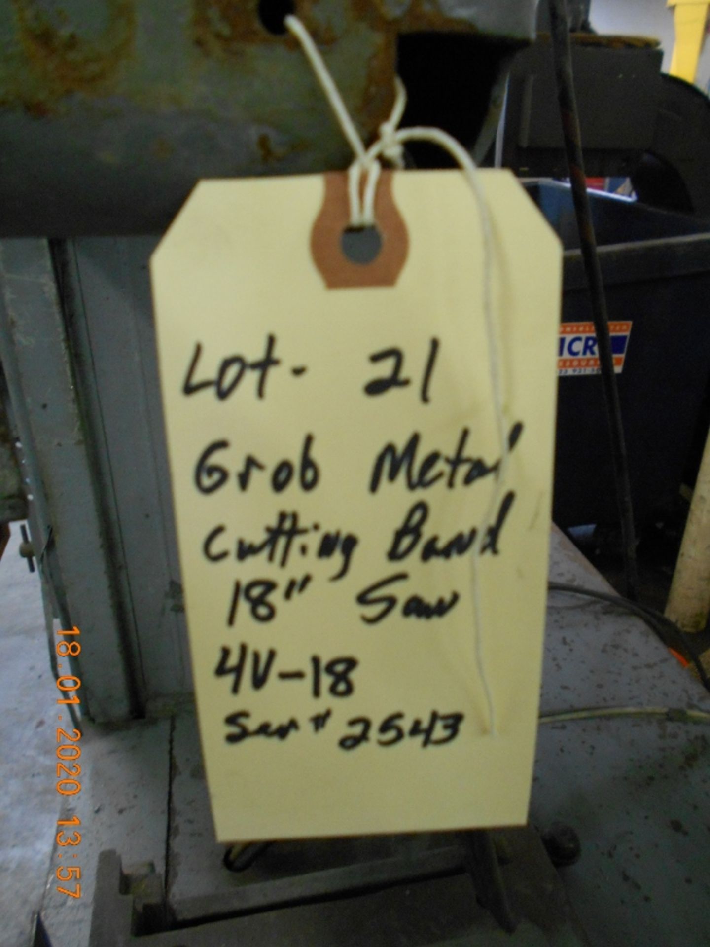 GROB 18" Metal Cutting Vertical Bandsaw Band Saw Model #4V-18 Serial #2543 - Image 2 of 5