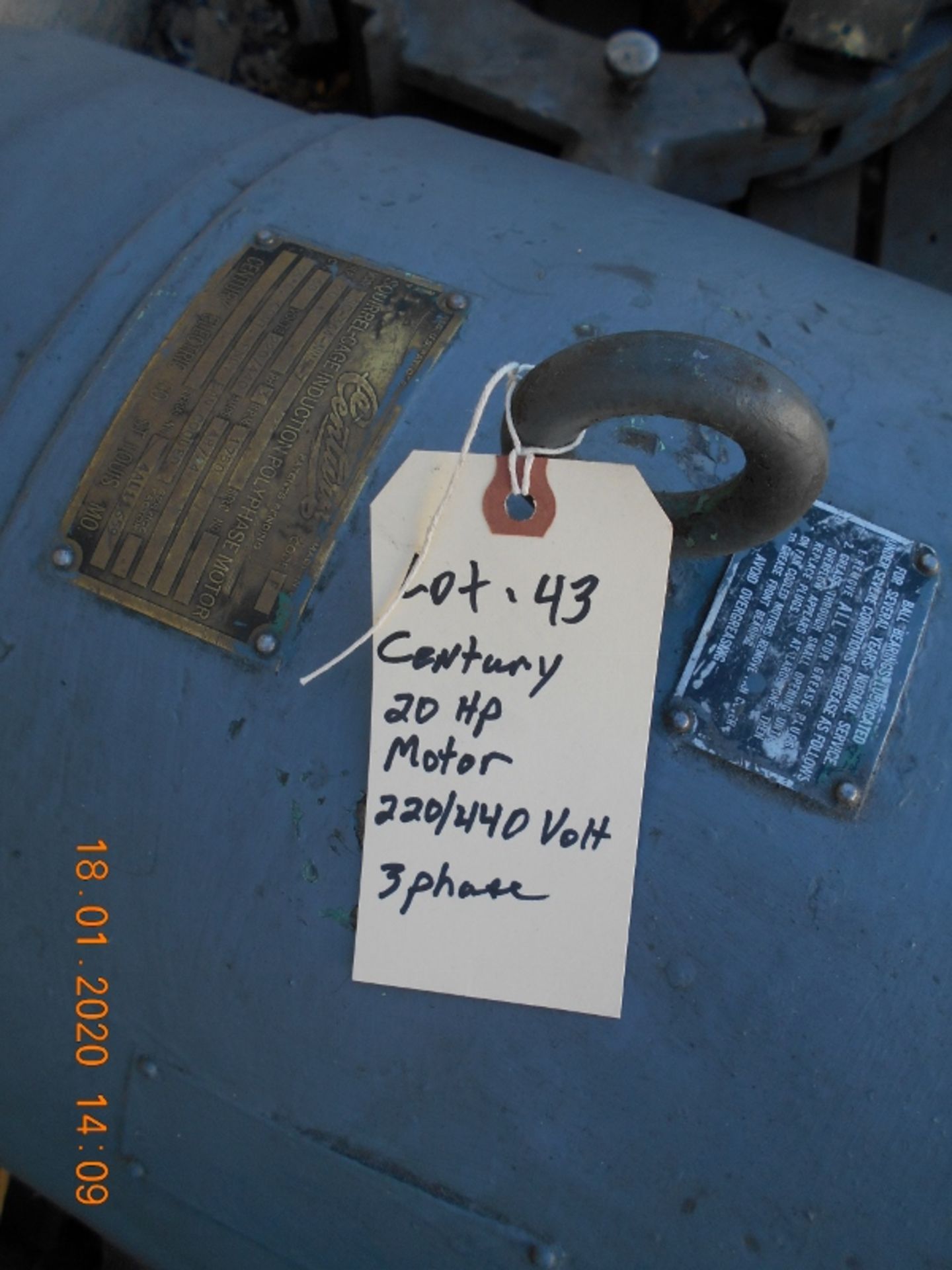 Century 20Hp Electric Motor 220/440 Volt 3 phase - Image 2 of 2