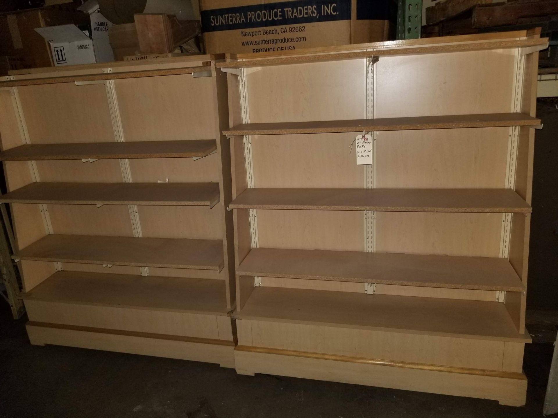 2 - Wood Display Racks 50"x13"x62" 5 Shelves