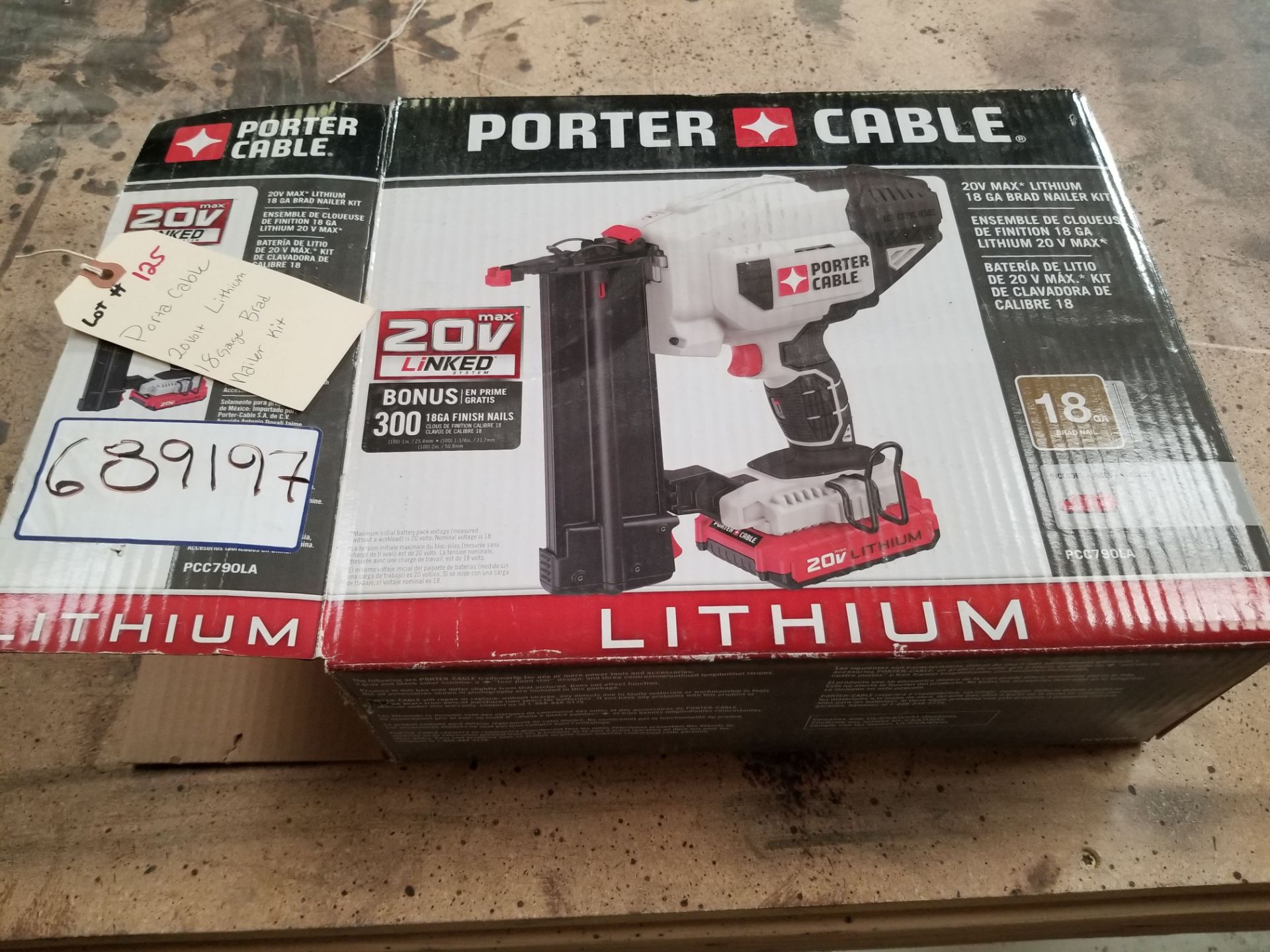 Porter Cable Lithium 20V 18 Gauge Brad Nailer Kit in Box.