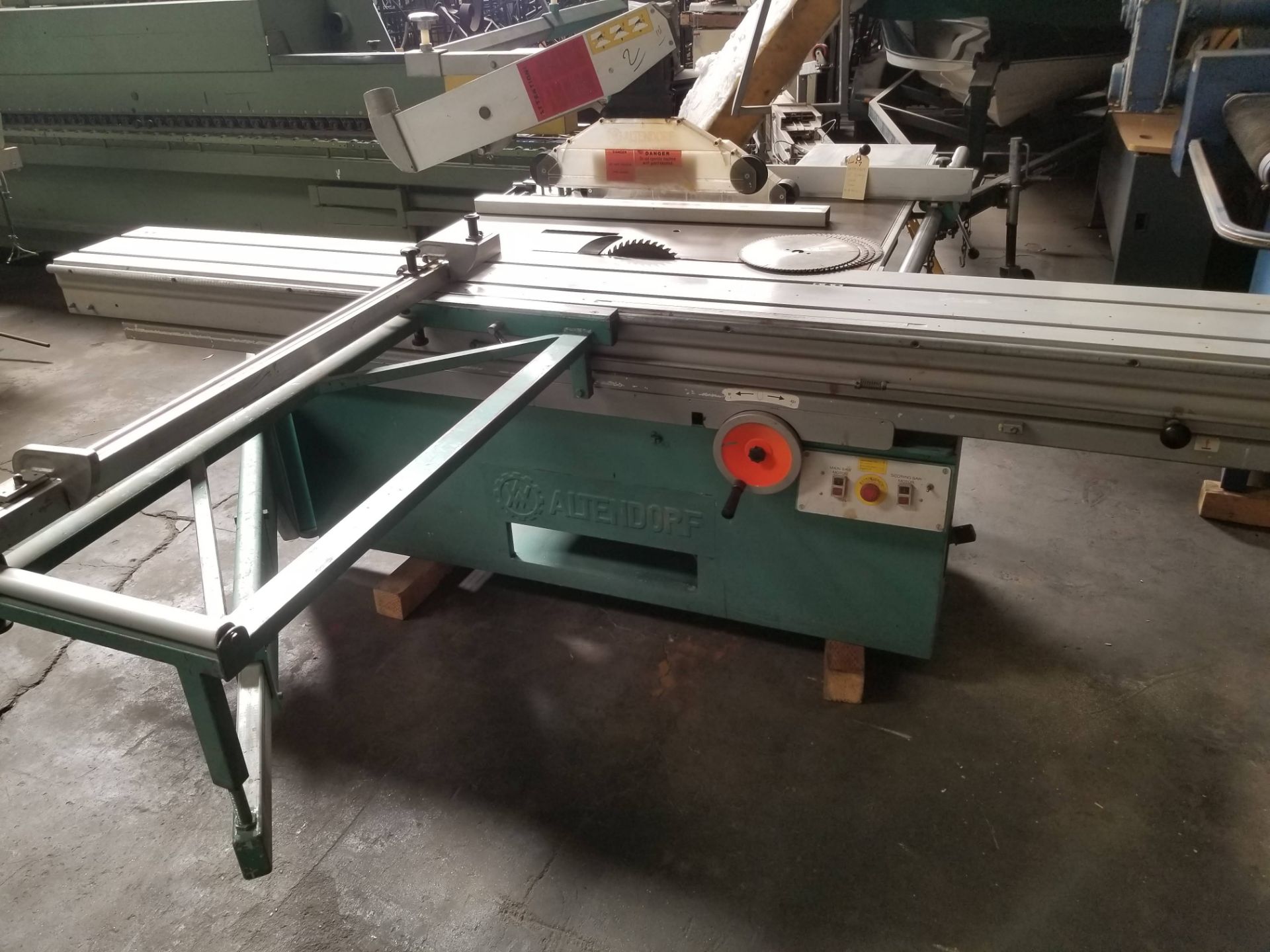 Altendorf 12" sliding table saw Mo. #84-10-11 w/ scoring blade, 7.5HP Main Motor, 1HP Scoring