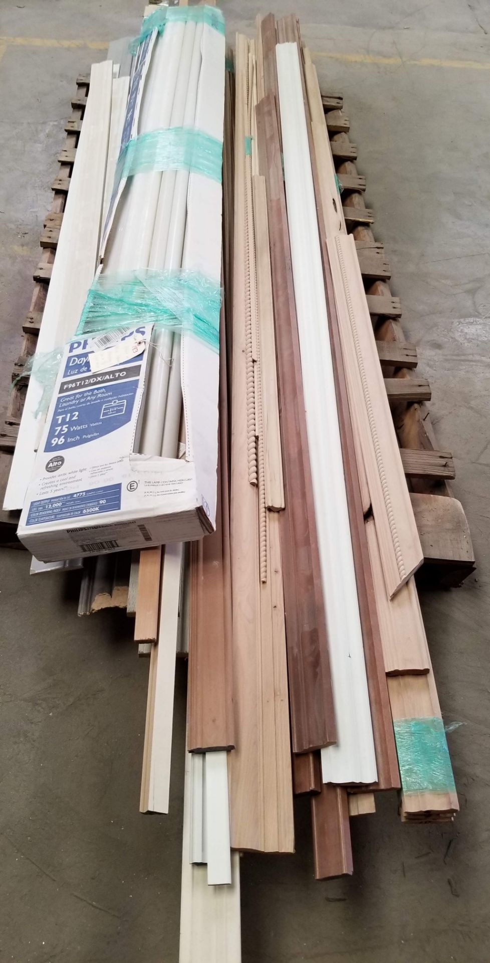 1 Pallet of Misc. Cabinet Moulding, 1 Box of 96" Light Bulbs - Image 2 of 7