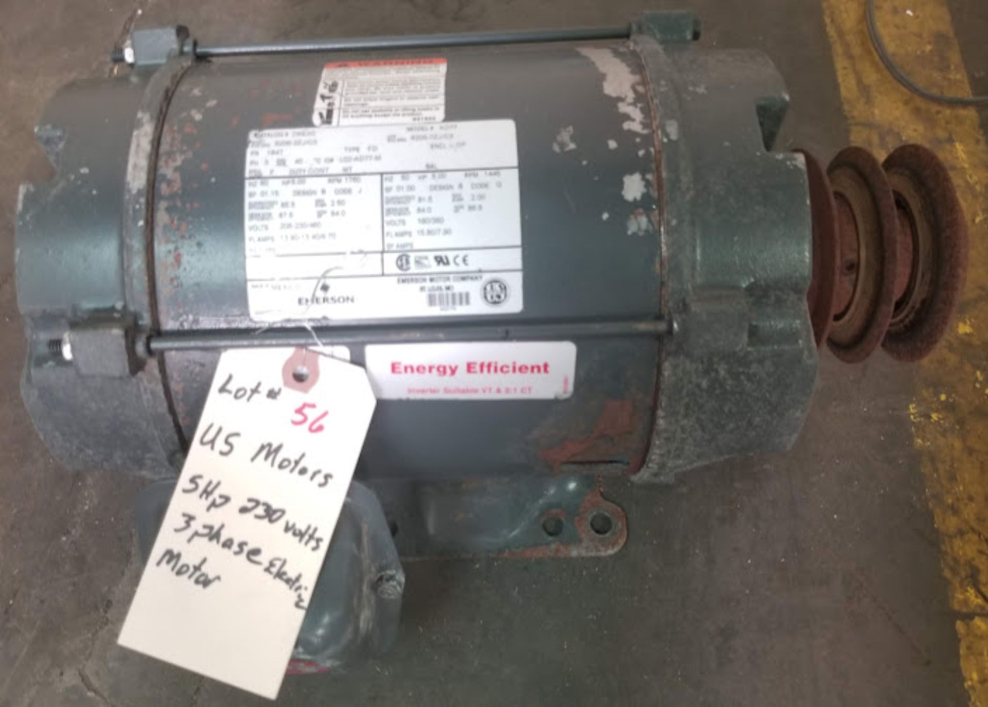 US Motors 5HP 230 Volts 3Phase Electric Motor - Image 2 of 3