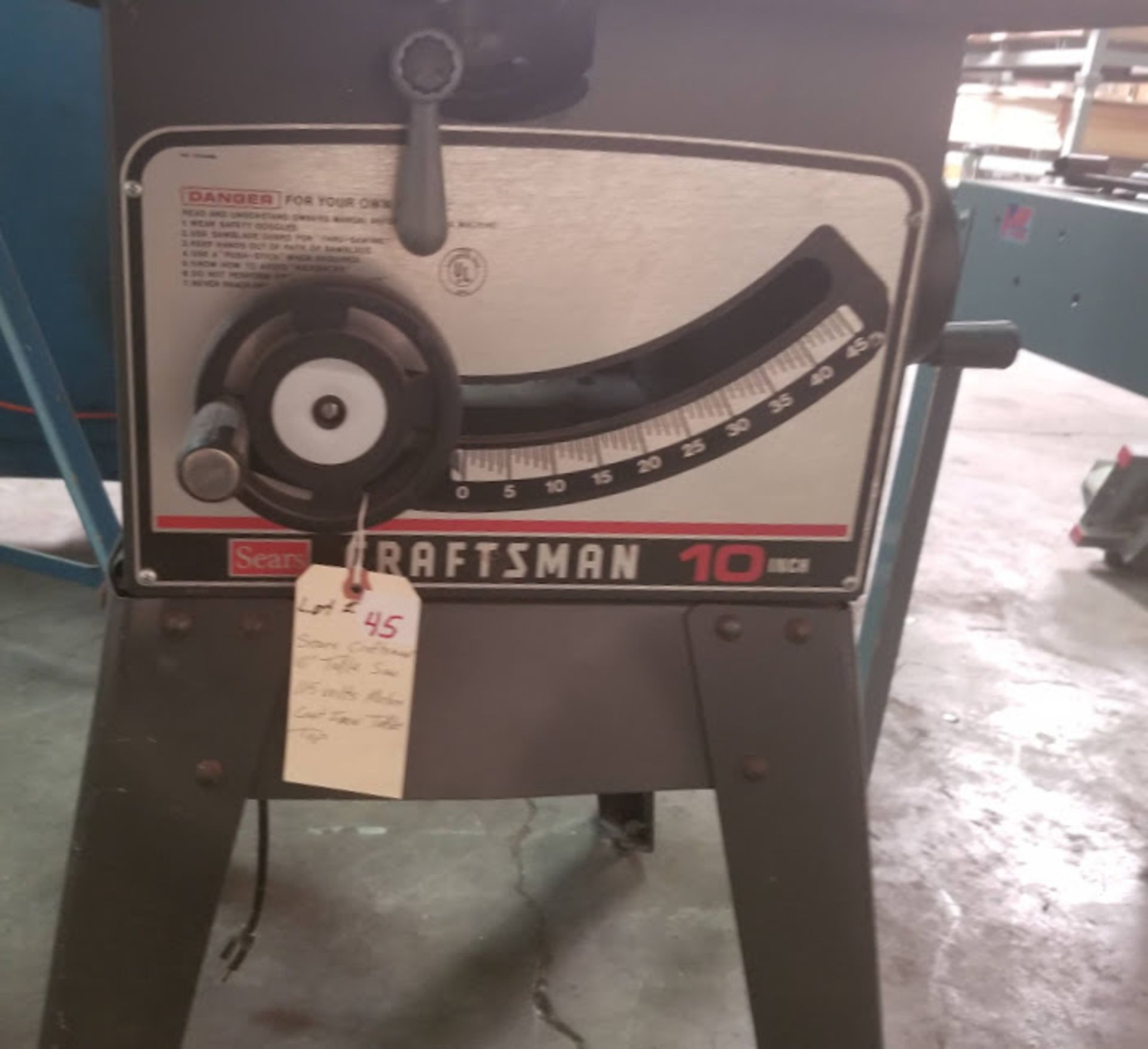Sears Craftsman 10" Table Saw, 115 Volts Motor Cast Iron Table Top - Image 2 of 5
