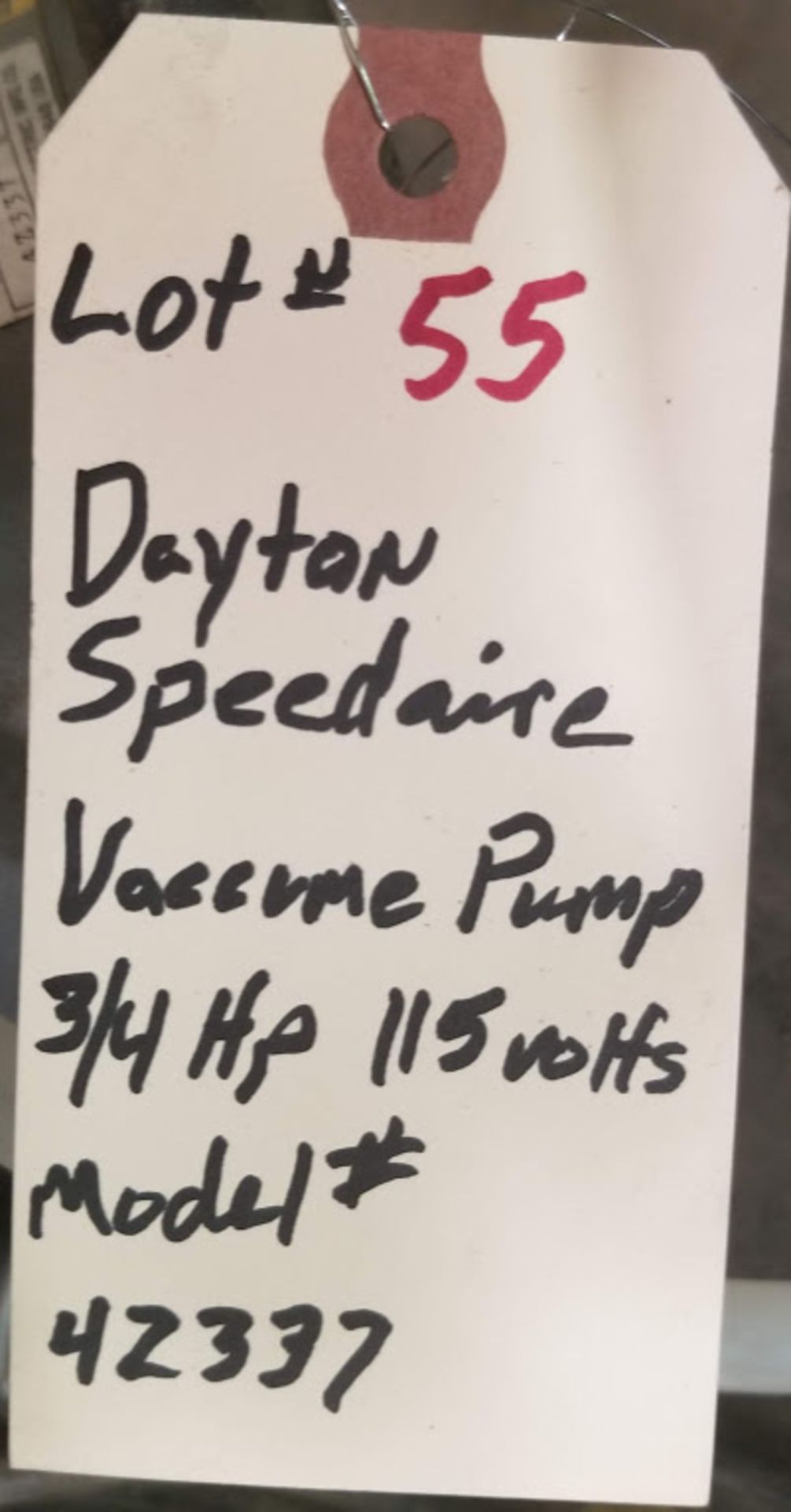 Dayton Speedaire Vacuum Pump, .75HP 115Volts Model: 42337 - Image 4 of 4