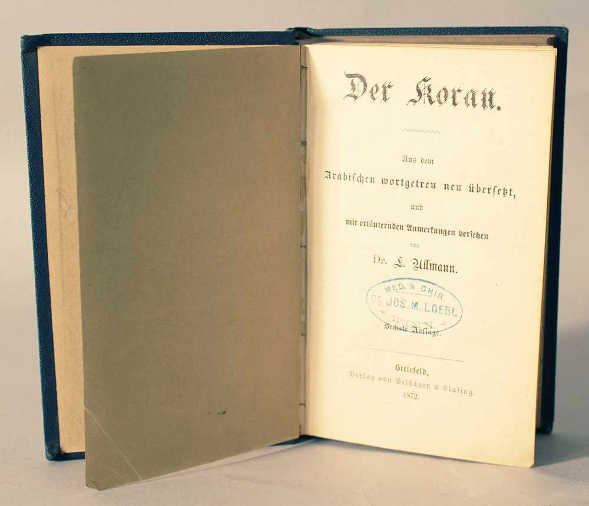 Der Koran, in German language, by Ullmann, 6. edition, Bielefeld 1872, hard-cover.15,5 x 10 cmDieses - Bild 2 aus 3