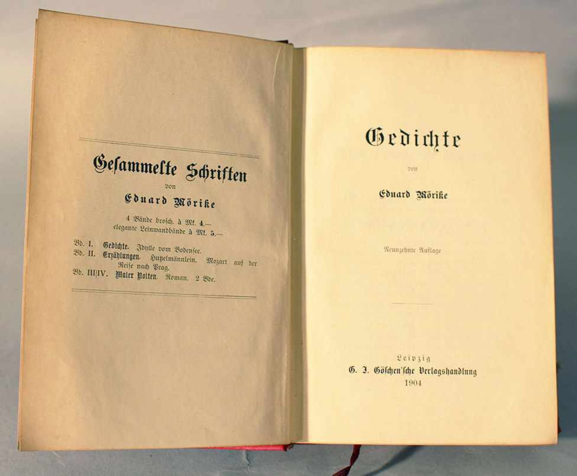 Eduard Mörike, Poems, Leipzig 1904, in red and gilded hard-cover.18 x 12 cmDieses Los wird in - Bild 2 aus 3