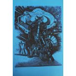 Artist 20th Century, composition, etching on blue paper.70 x 50 cmDieses Los wird in einer online-