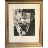 Artist 20th Century, Instrument maker, etching on paper, framed, under glass.34x28cmDieses Los