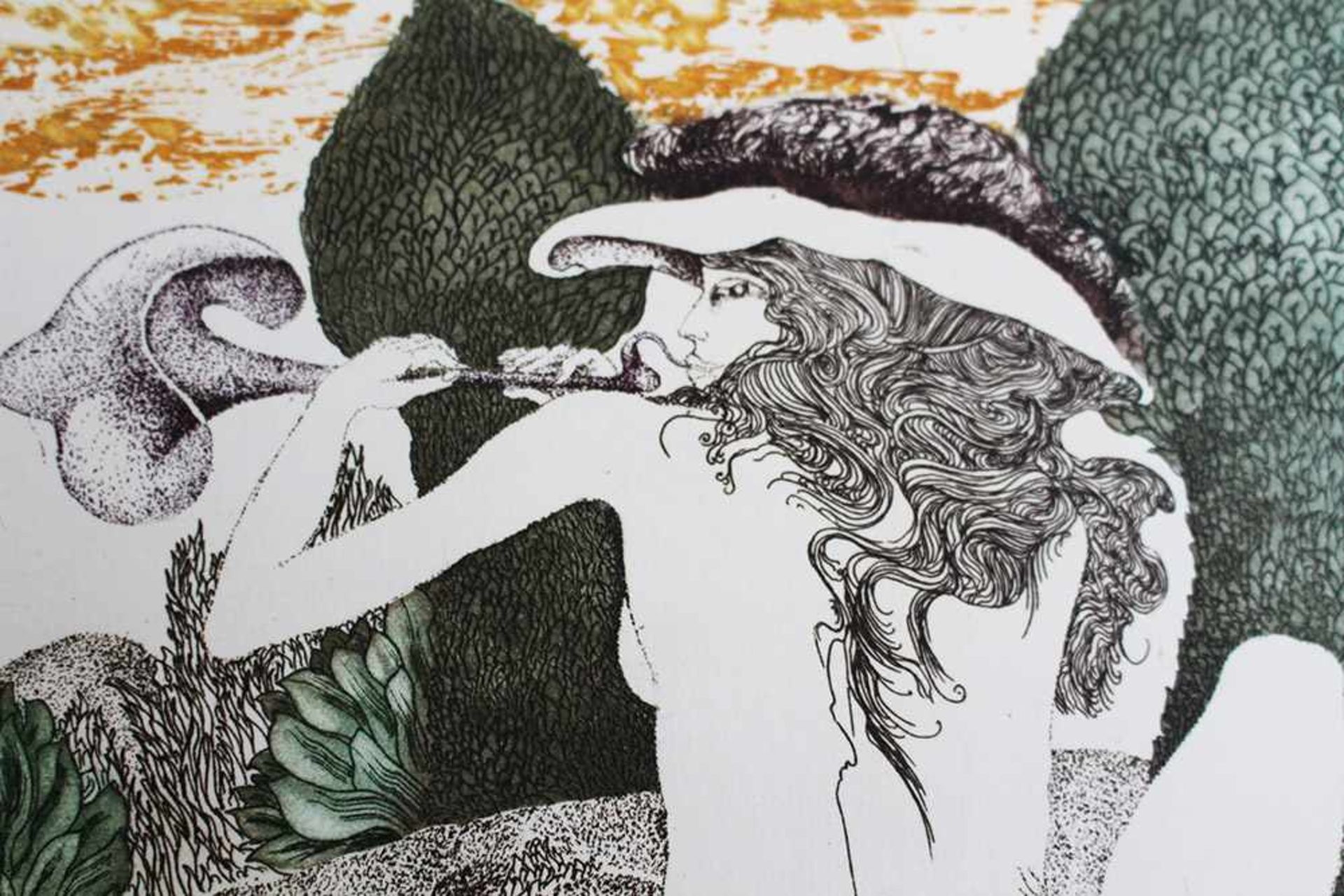 Norbert Steffek (born 1938), Woman in landscape, colour etching on paper.34 x 64 cmDieses Los wird - Bild 2 aus 3