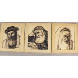 Löffler, artist Early 20th Century, three portraits of Jews; black chalk on paper, signed.