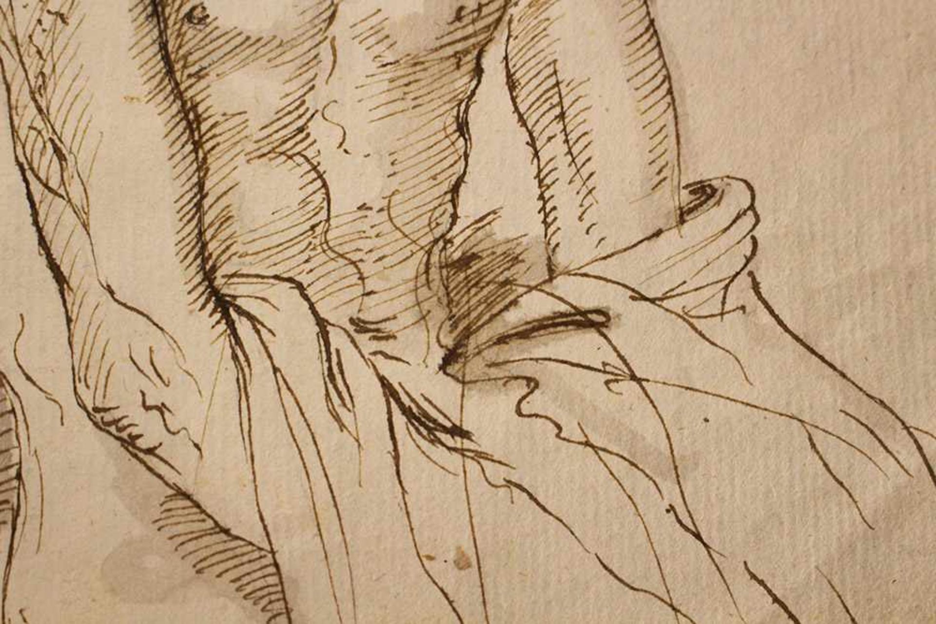 Roman School 18th Century, Half nude man, black ink with grey wash on paper.26x18cmDieses Los wird - Bild 3 aus 3