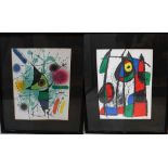 Joan Miró i Ferrà (1893-1983)-two art prints on paper, Possibly hand signed, framed, under glass.