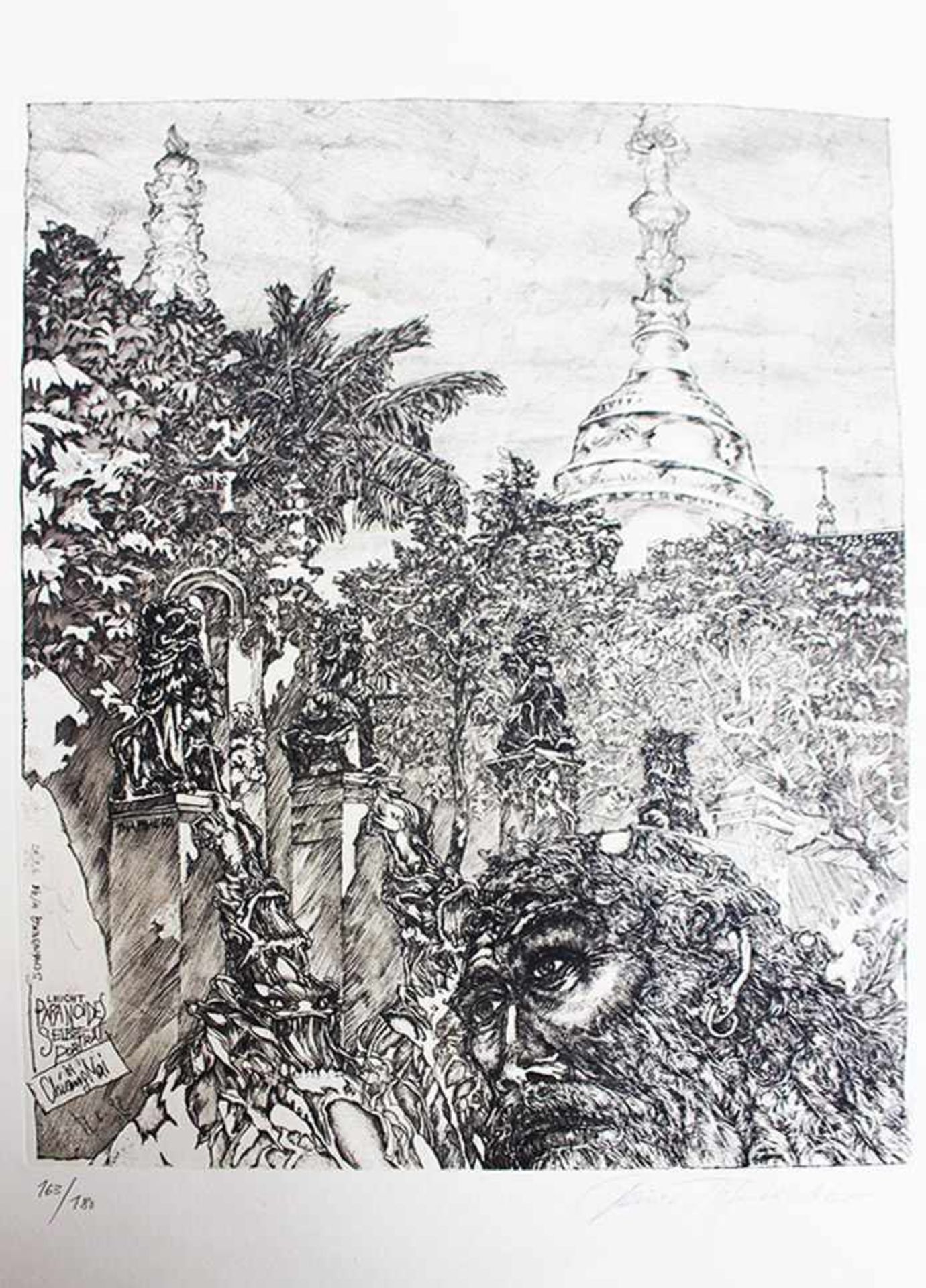 Reiner Tiefenbacher (1952), Self portrait in Chiang Mai, etching on paper.60 x 50 cmDieses Los