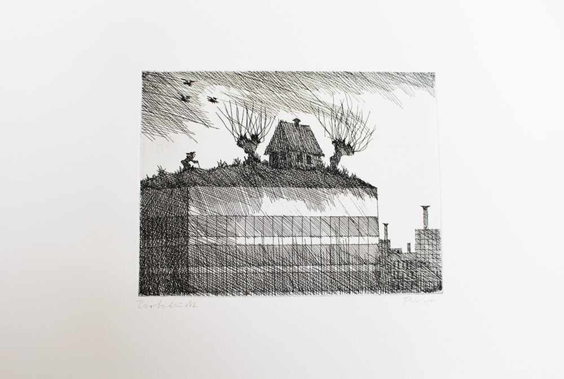 Paul Flora (1926 – 2009), House, etching on paper.26 x 32 cmDieses Los wird in einer online-