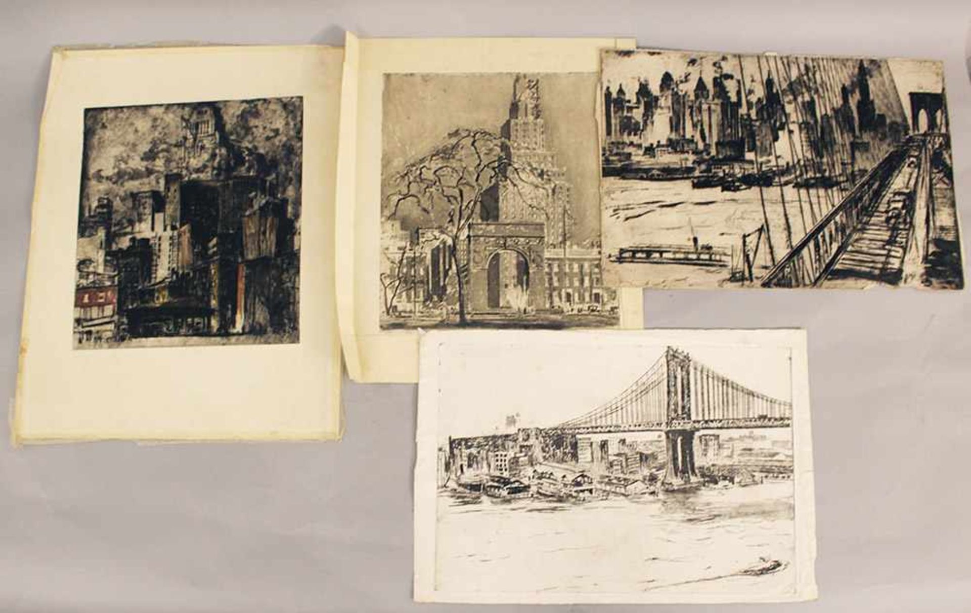 Max Pollak (1886-1950), Four etchings of New York.smallest 30x44cmDieses Los wird in einer online-