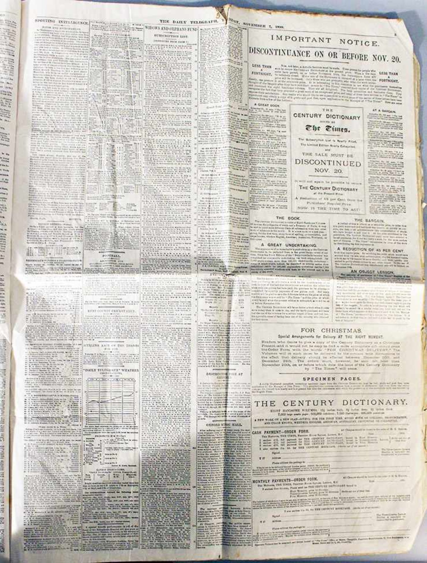 The Daily Telegraph, London Tuesday, 7th November 1899, Nr. 13.885.Dieses Los wird in einer online- - Bild 2 aus 3