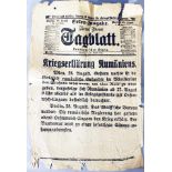 Wiener Tagblatt, Monday 28th August 1916, Romanian war declaration.Dieses Los wird in einer online-