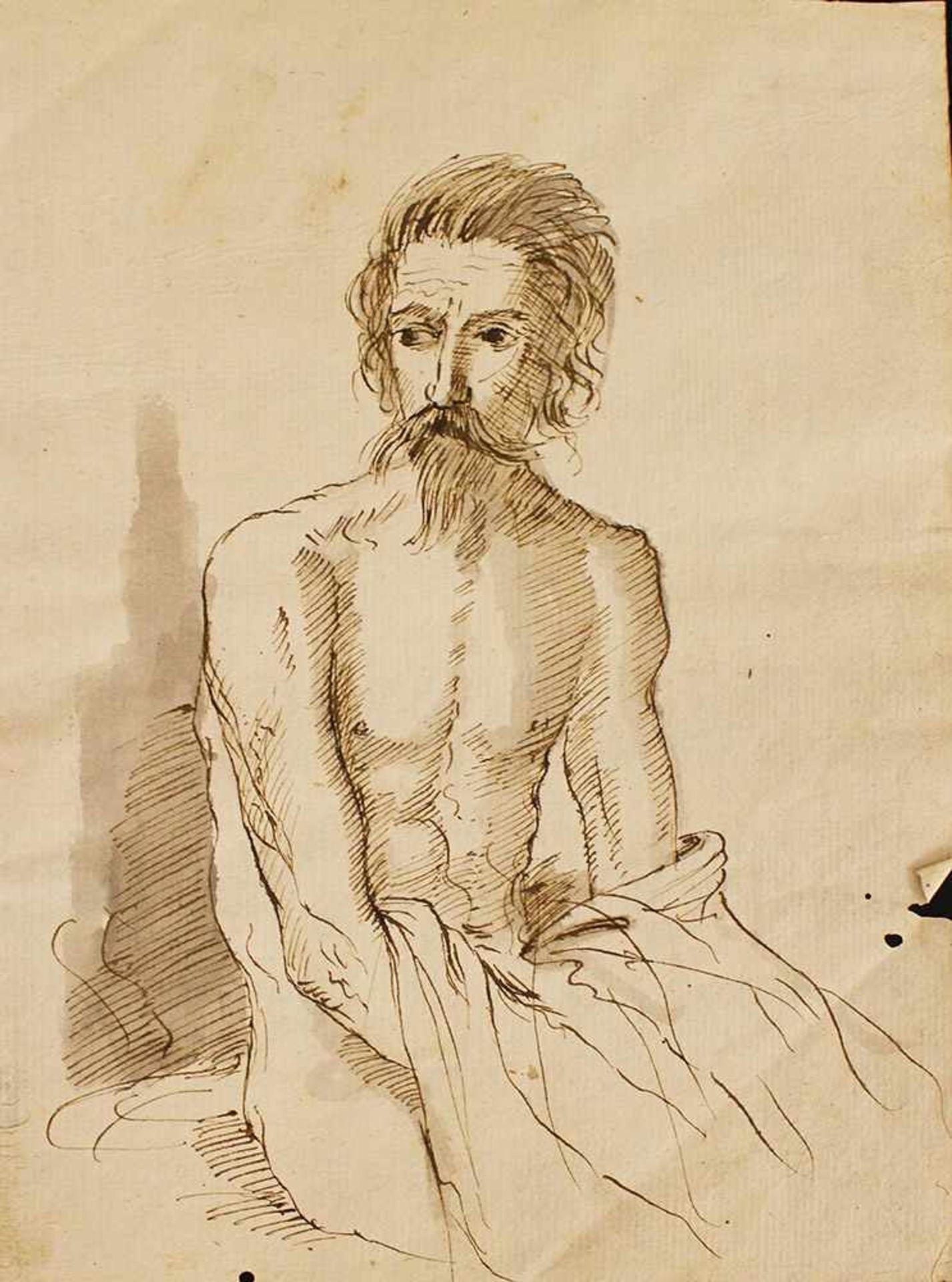 Roman School 18th Century, Half nude man, black ink with grey wash on paper.26x18cmDieses Los wird