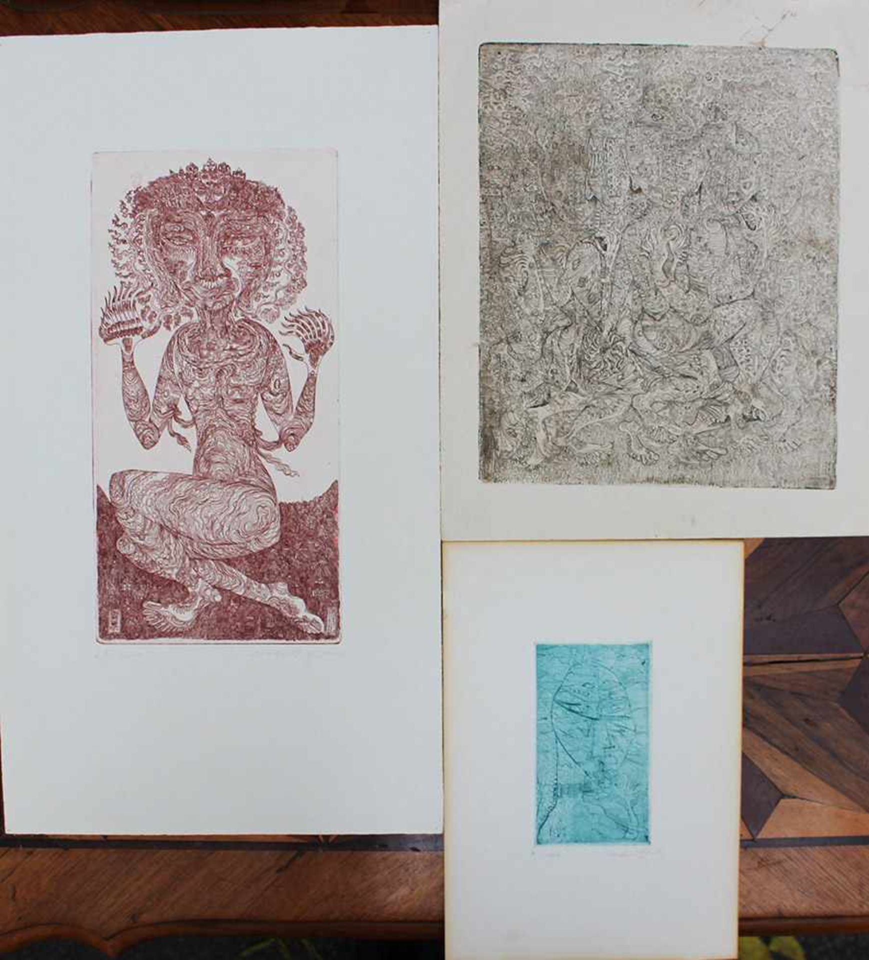 Robert Dogat, 3 etchings on paper.Dieses Los wird in einer online-Auktion ohne Publikum angeboten.