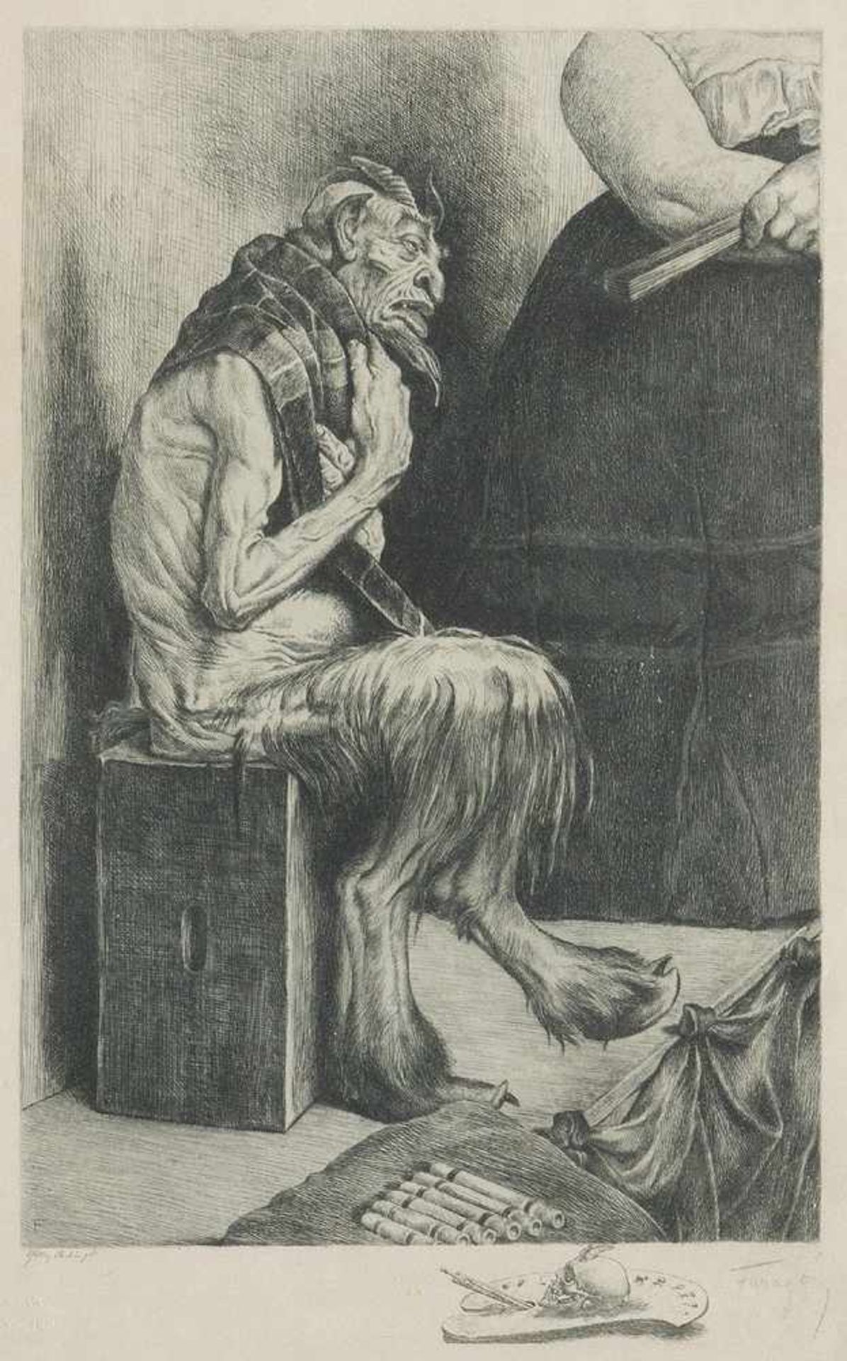 Faragó around 1930, Allegory, etching on paper, signed, framed, under glass.< - Bild 2 aus 3