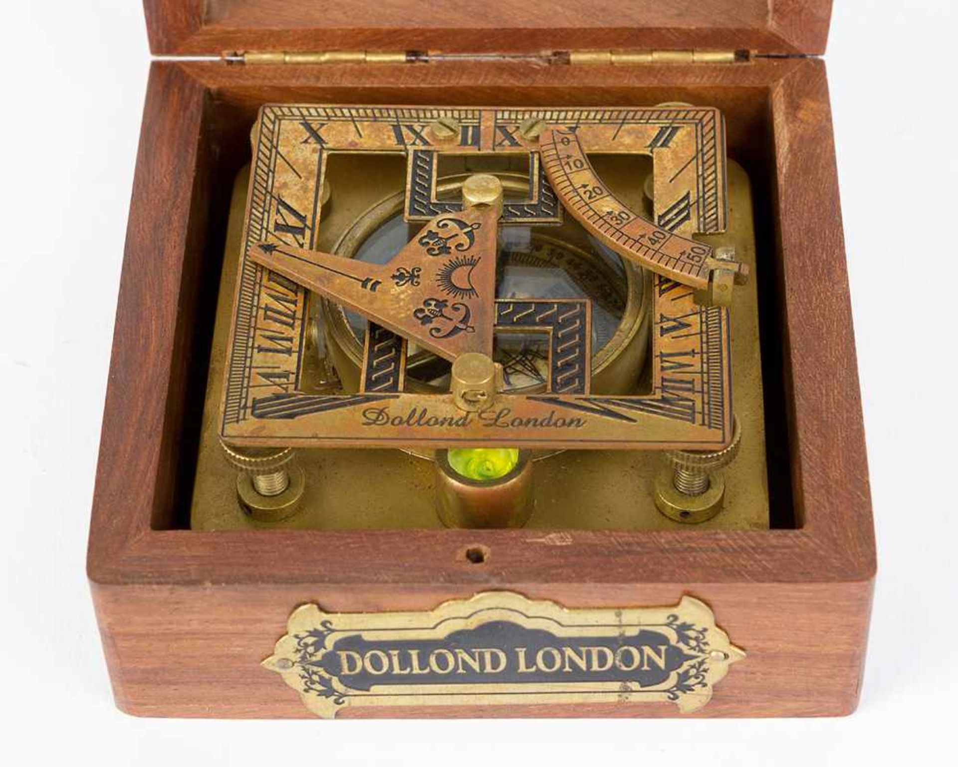 Dollond Sundial with compass, bronze with scales in wooden glazed box. - Bild 3 aus 3
