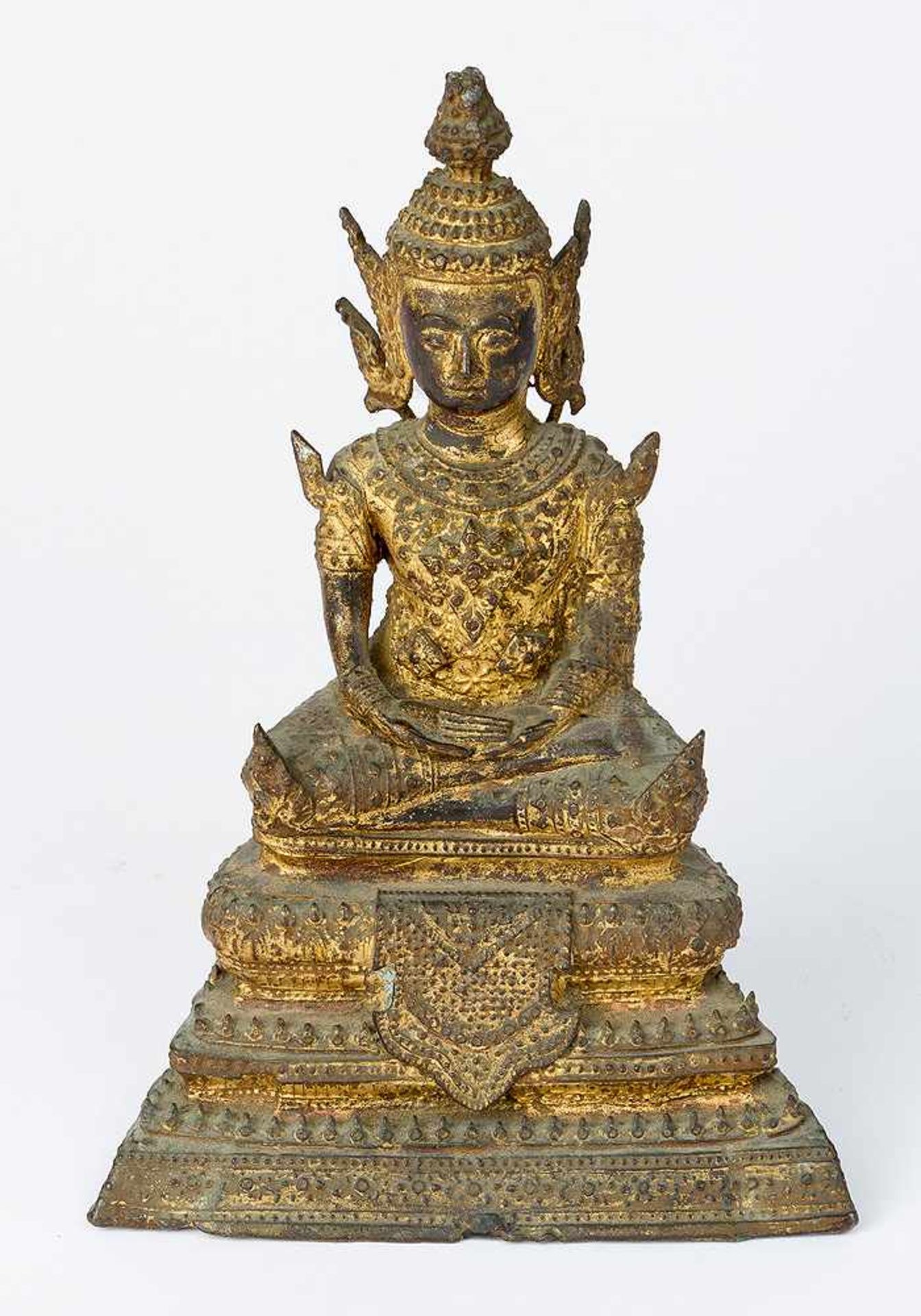 Thai Buddha, bronze cast with old gilding rubbed, possibly late 18th / early 19th Century.