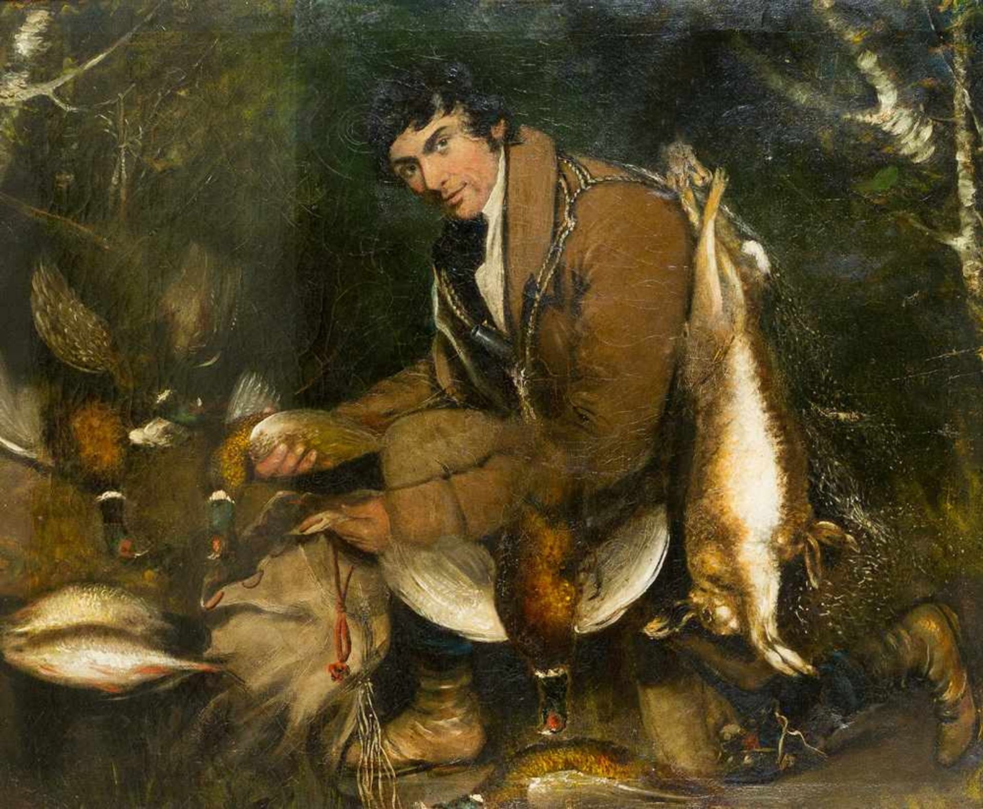 English School around 1800, hunter with his prey; oil on canvas, framed. - Bild 2 aus 3