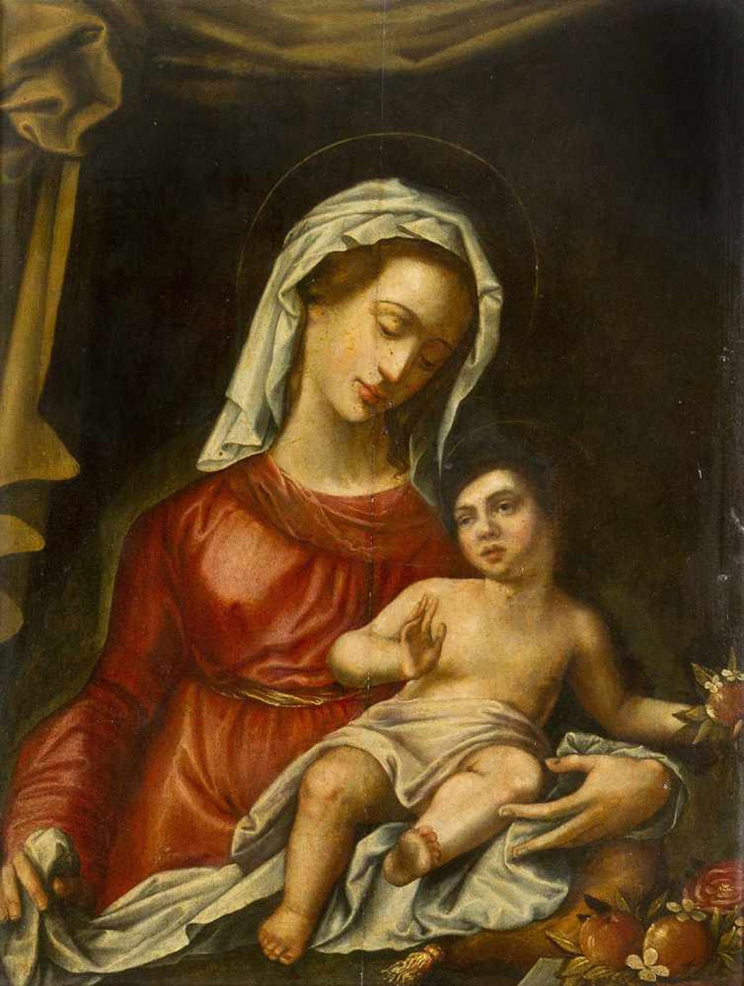 Flemish Artist 16th Century, Maria with Jesus; oil on oak panel, framed. - Bild 2 aus 3