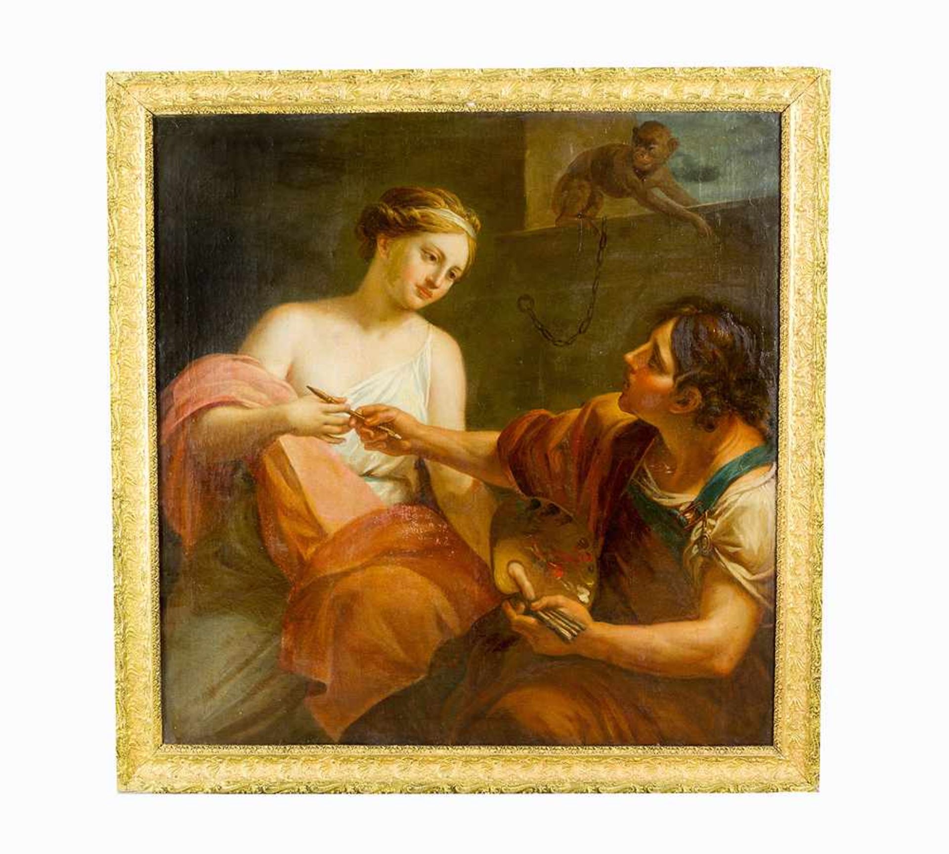 Pompeo Girolamo Batoni (1708-1787)-circle, The artist and his muse; oil on canvas, framed.