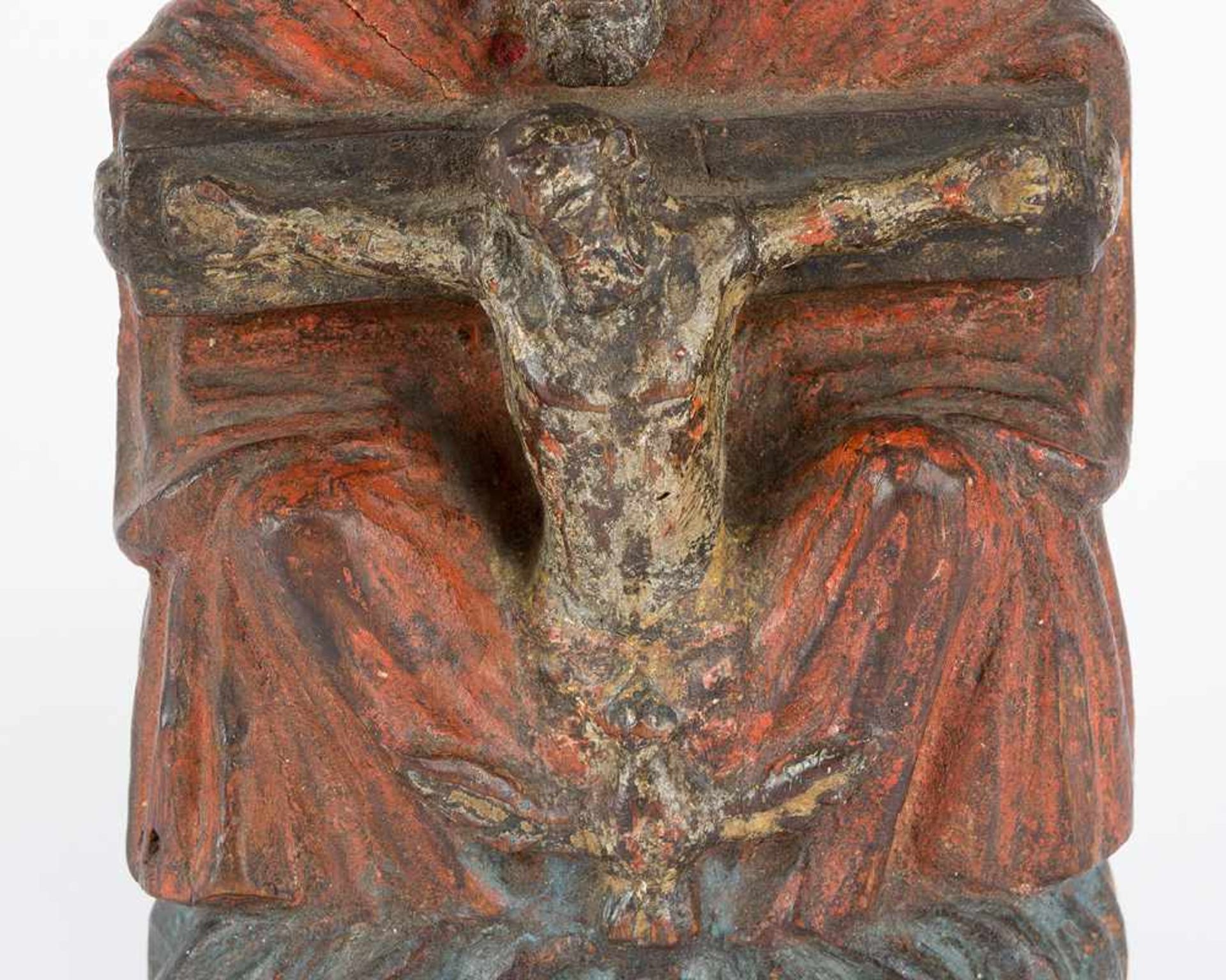 Holy Trinity, wooden carved sculpture with original colours, Austrian 18th Century. - Bild 2 aus 3