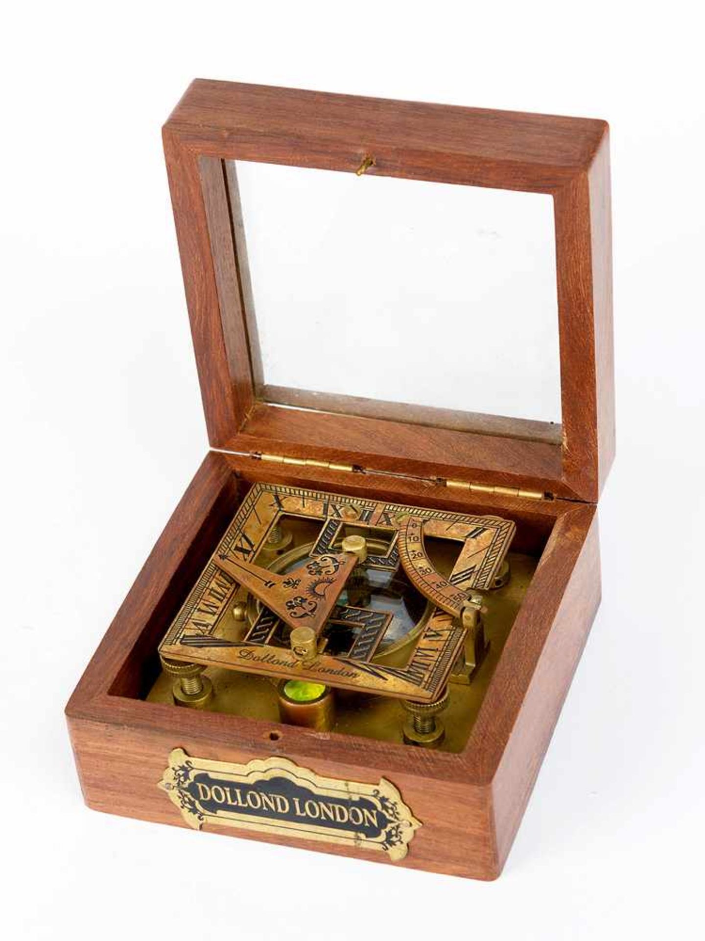 Dollond Sundial with compass, bronze with scales in wooden glazed box. - Bild 2 aus 3