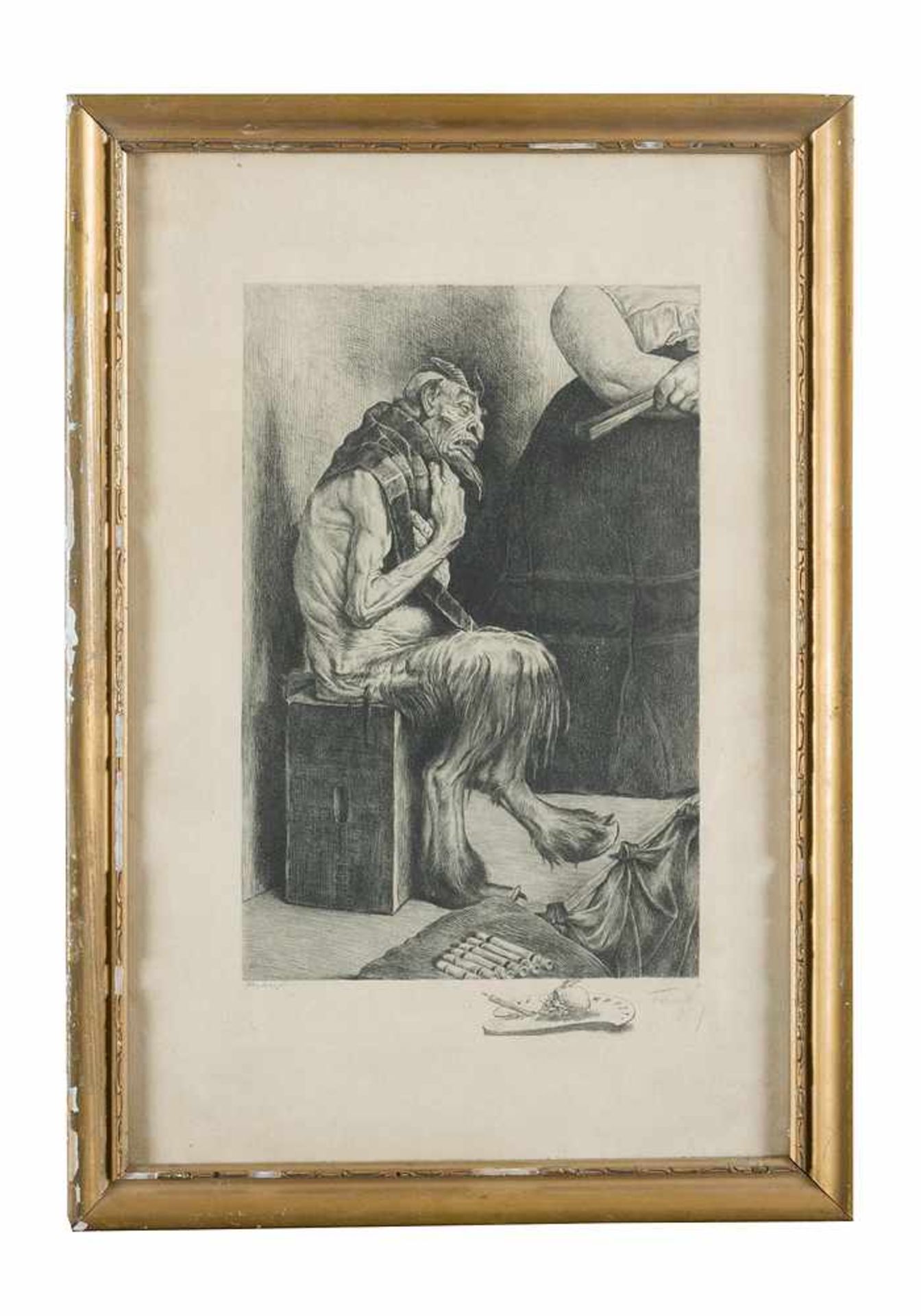 Faragó around 1930, Allegory, etching on paper, signed, framed, under glass.<