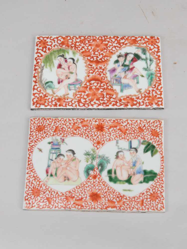 Pair of Chinese erotic plaques