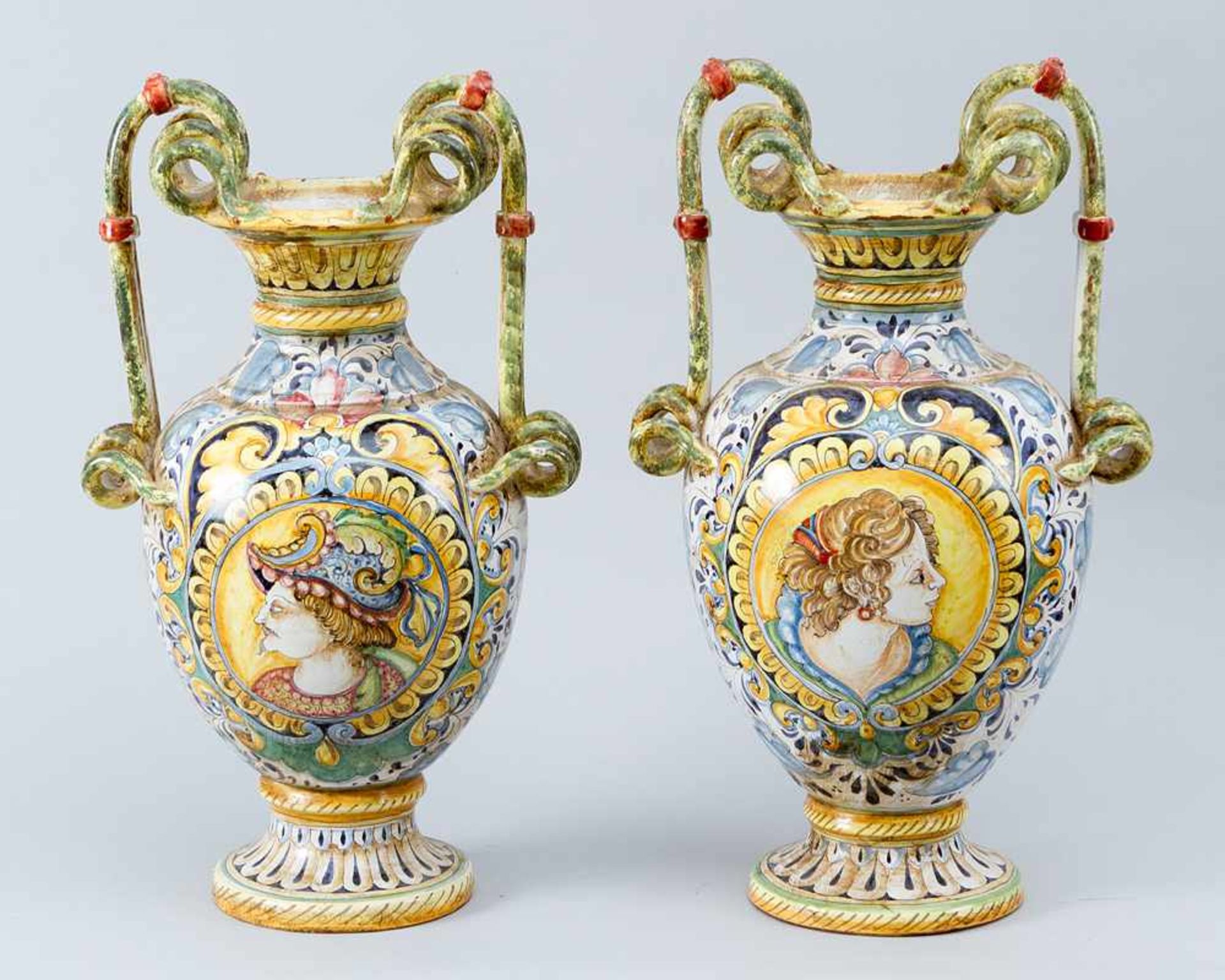 Pair of large Italian Majolica vases