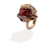 BAGUE EN OR, ÉMAIL, ÉMERAUDES ET DIAMANTS, SIGNÉE FRASCAROLO