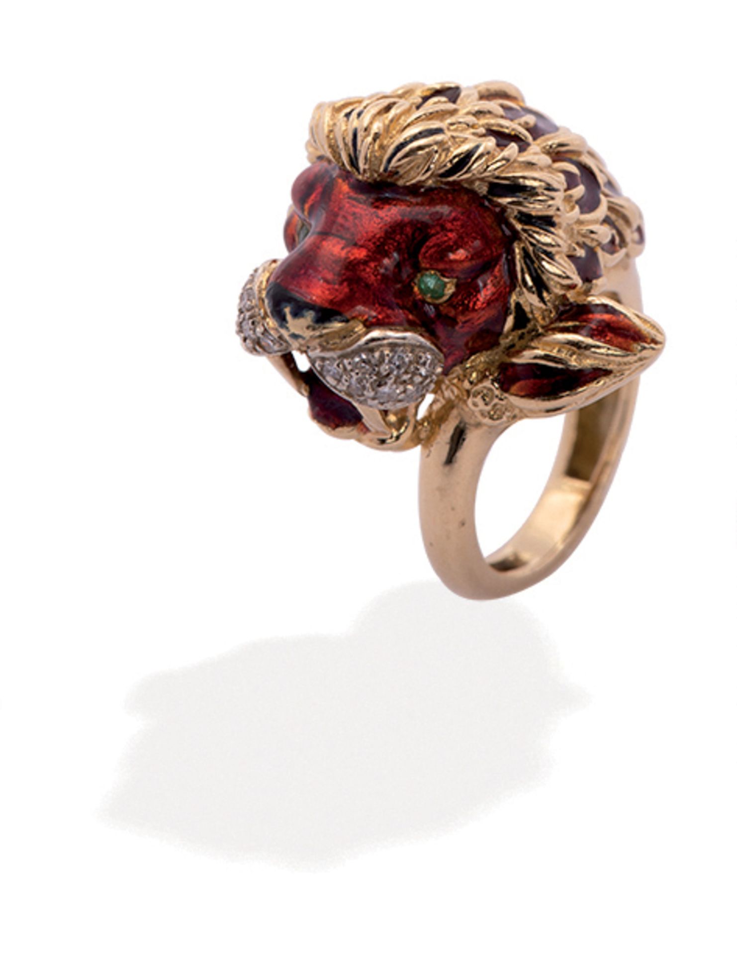 BAGUE EN OR, ÉMAIL, ÉMERAUDES ET DIAMANTS, SIGNÉE FRASCAROLO