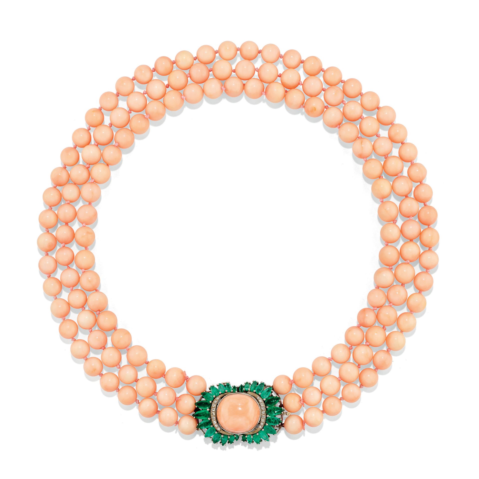 COLLIER CORAIL, ÉMERAUDS ET DIAMANTS