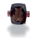 BAGUE EN OR ROSE,QUARTZ FUMÉ,TOURMALINE ET DIAMANTS,SIGNÉE ANTONINI